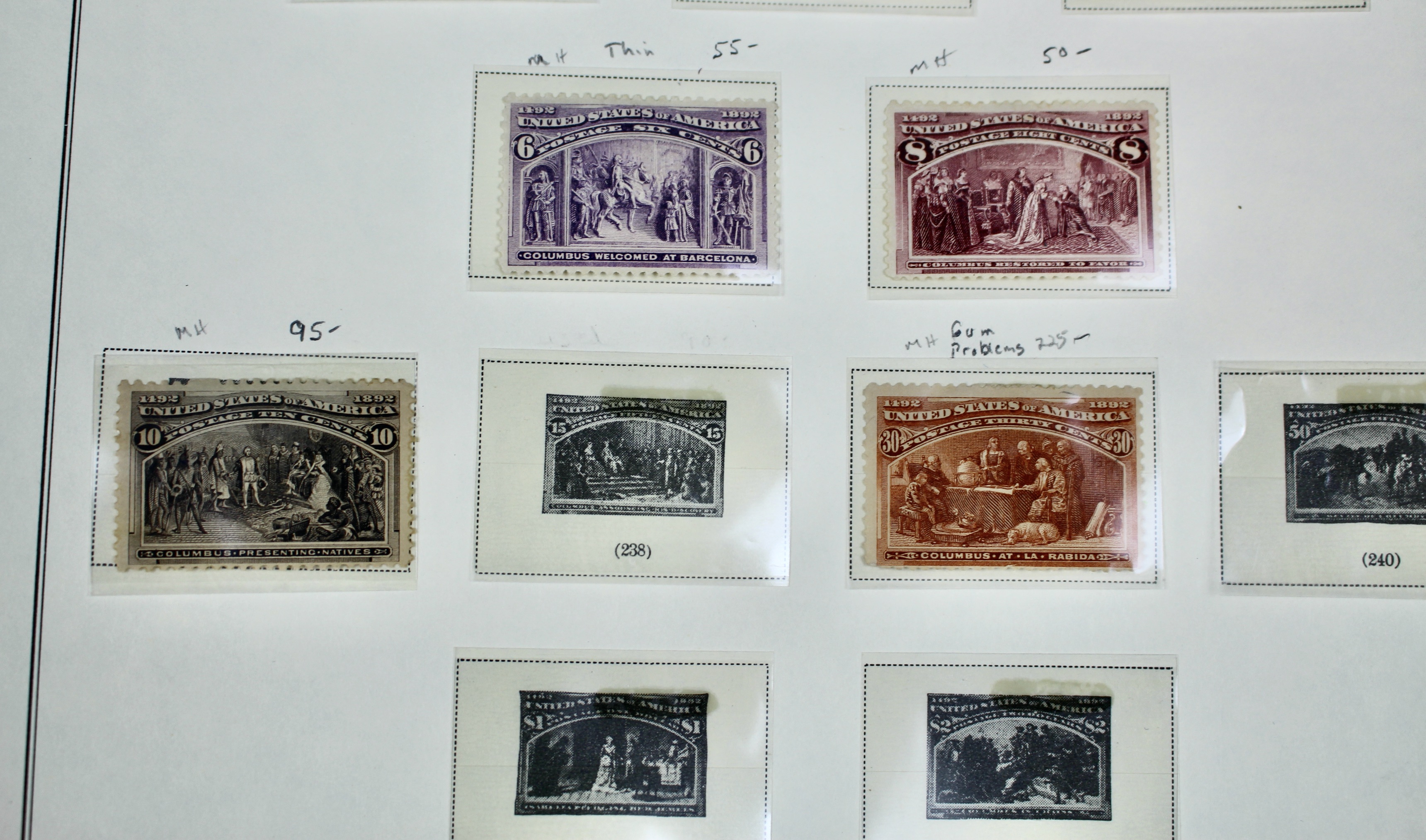 Eight Different Mint Condition 1893 Columbian Exposition Postage Stamps