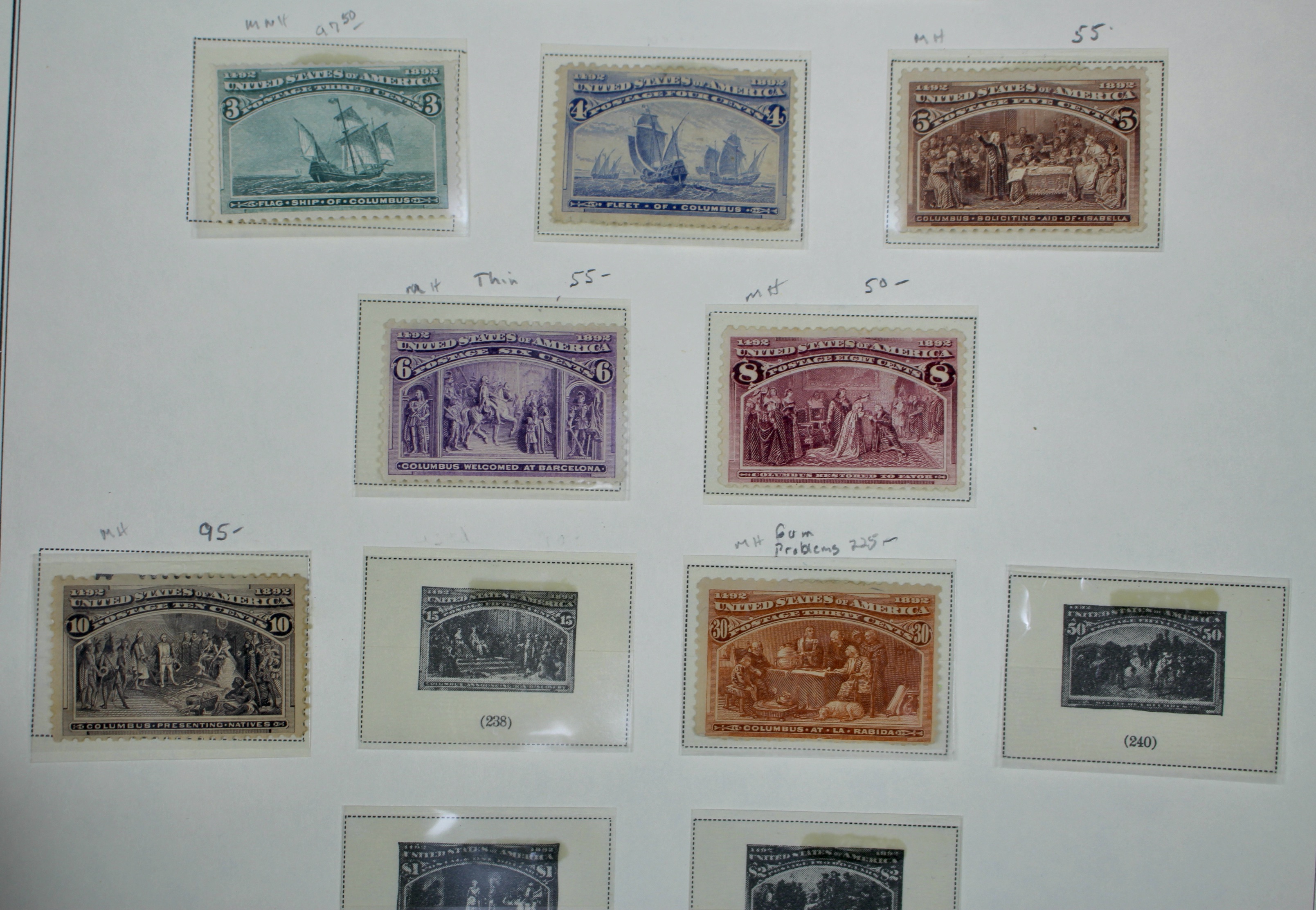 Eight Different Mint Condition 1893 Columbian Exposition Postage Stamps