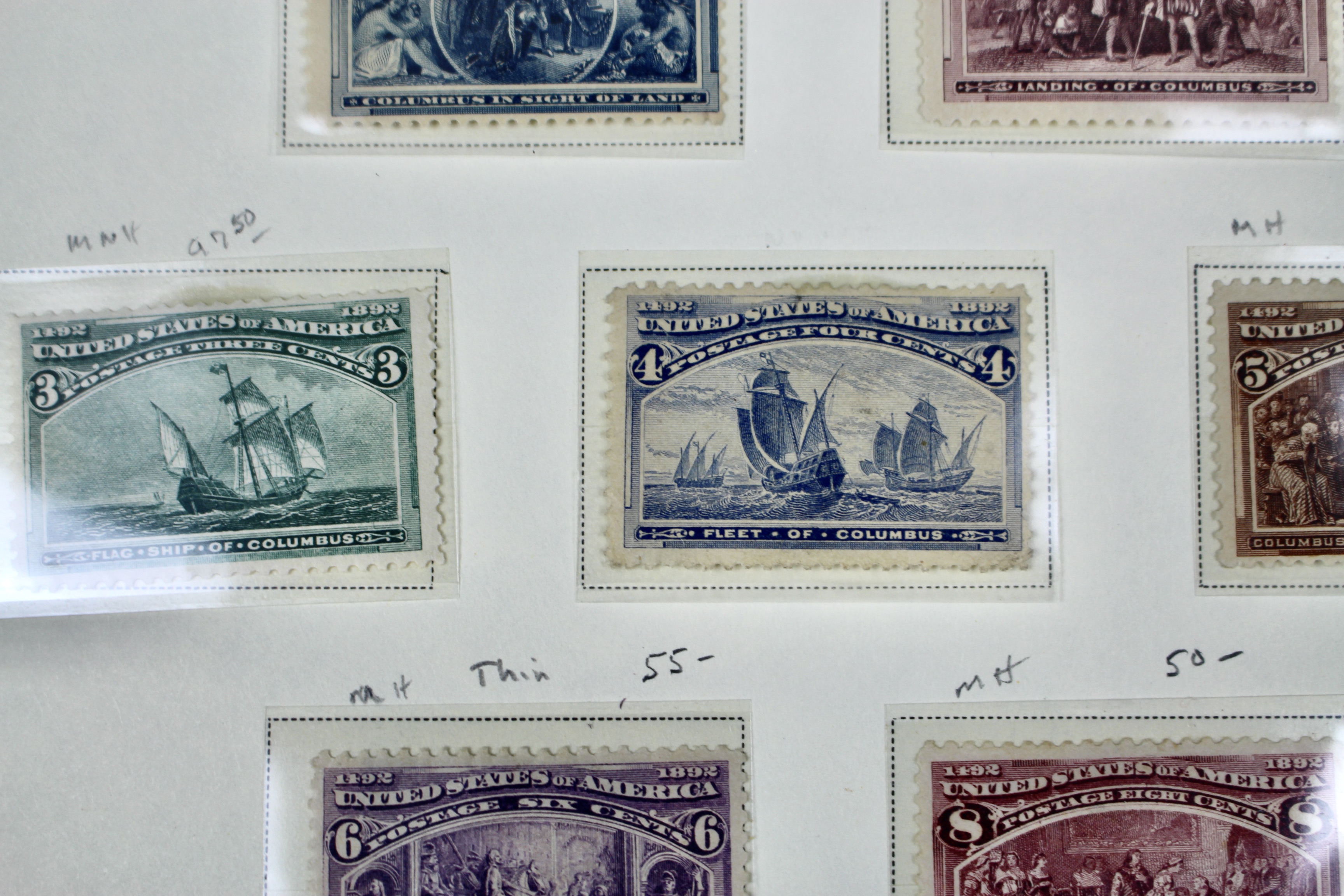Eight Different Mint Condition 1893 Columbian Exposition Postage Stamps