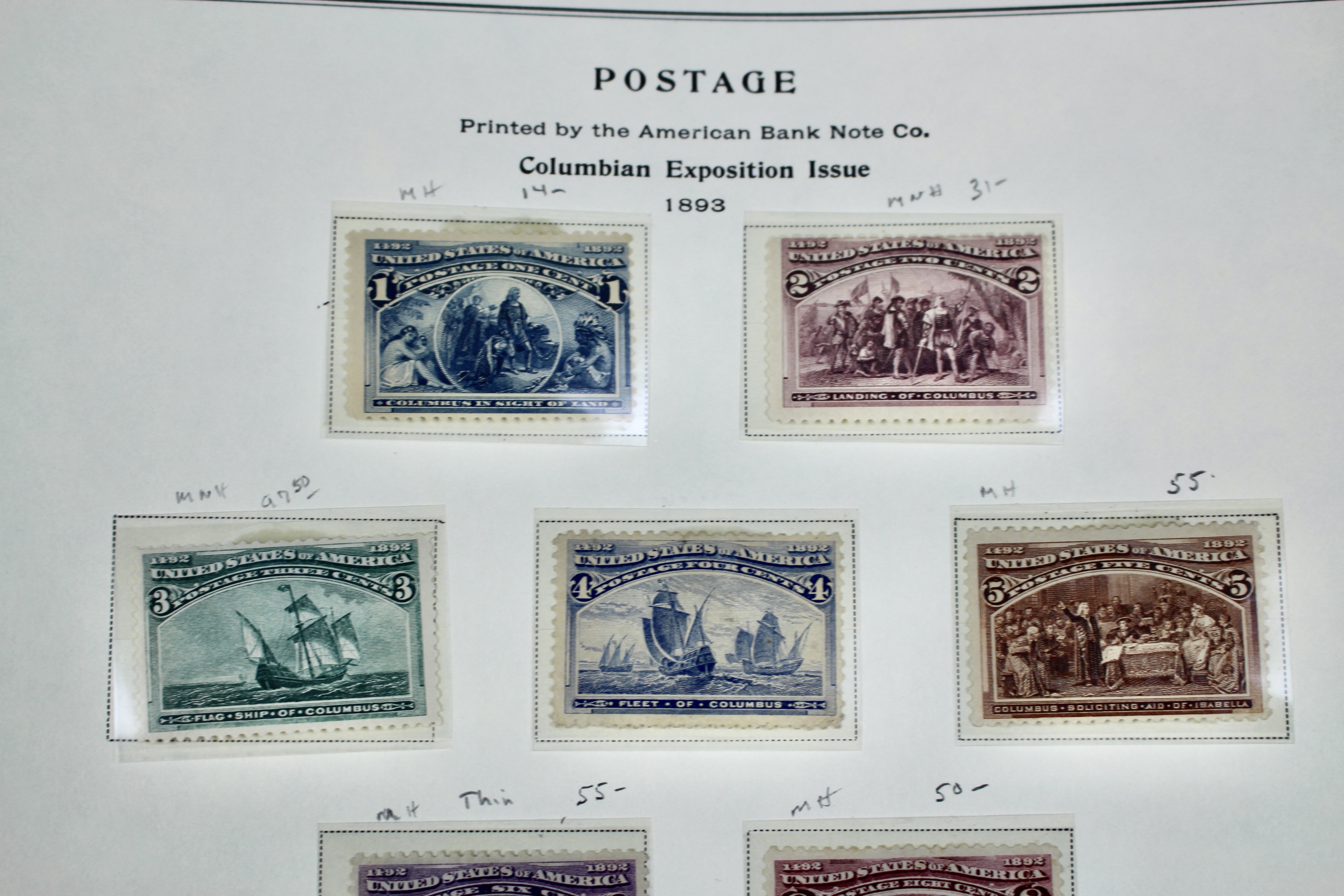 Eight Different Mint Condition 1893 Columbian Exposition Postage Stamps