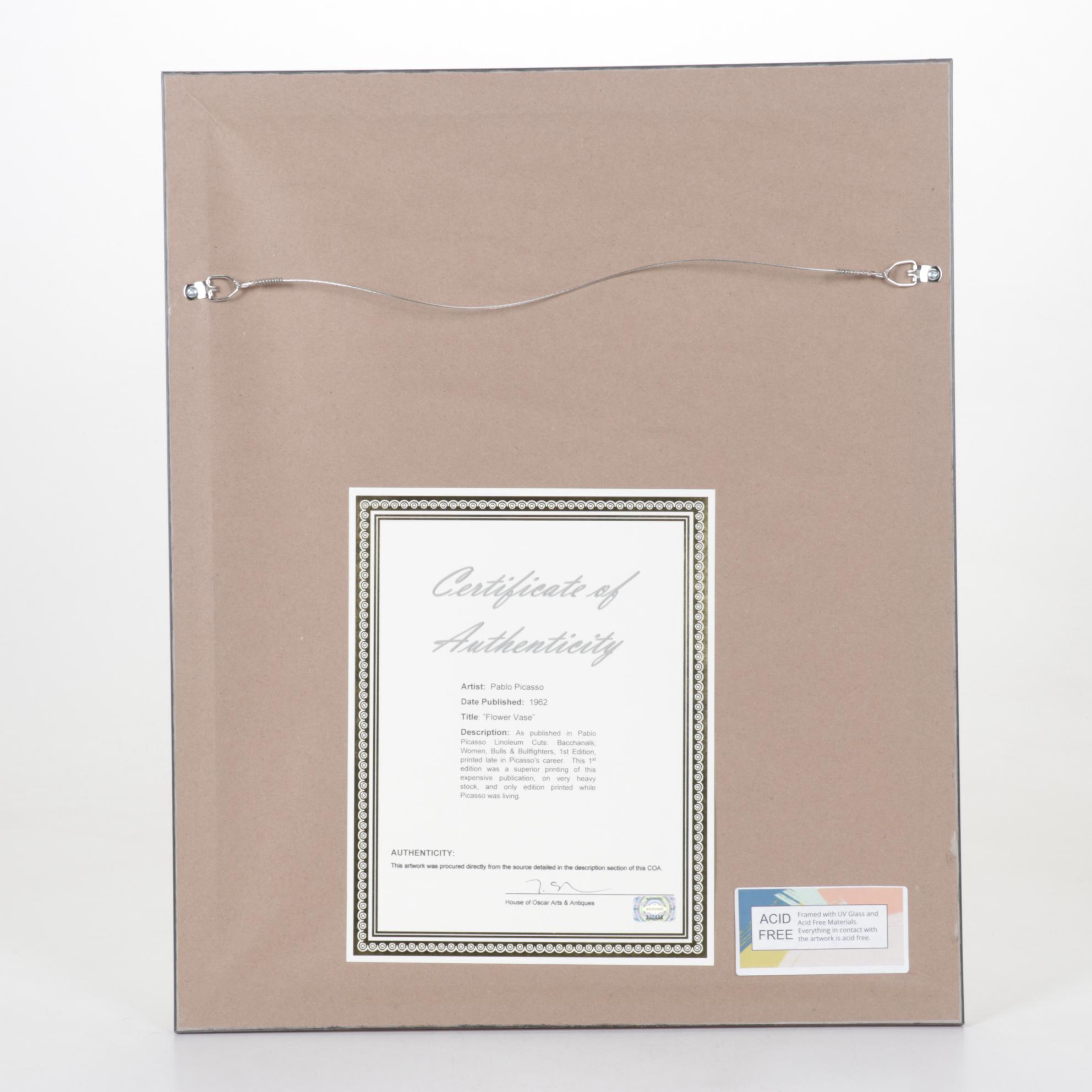 Pablo Picasso Linoleum Cut "Flower Vase," 1962