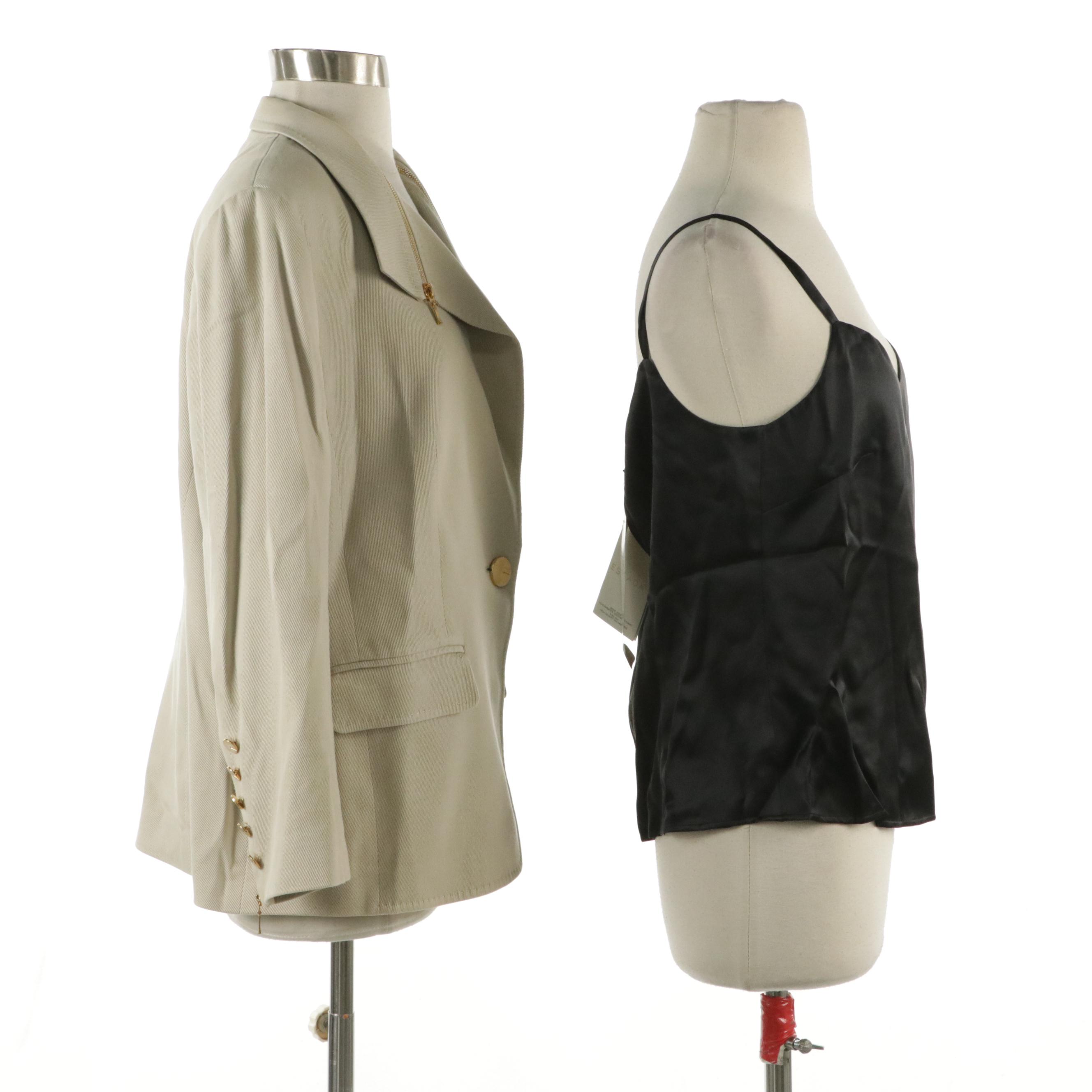 Escada Silk Satin Cami and Single-Button Jacket with Detachable Collar