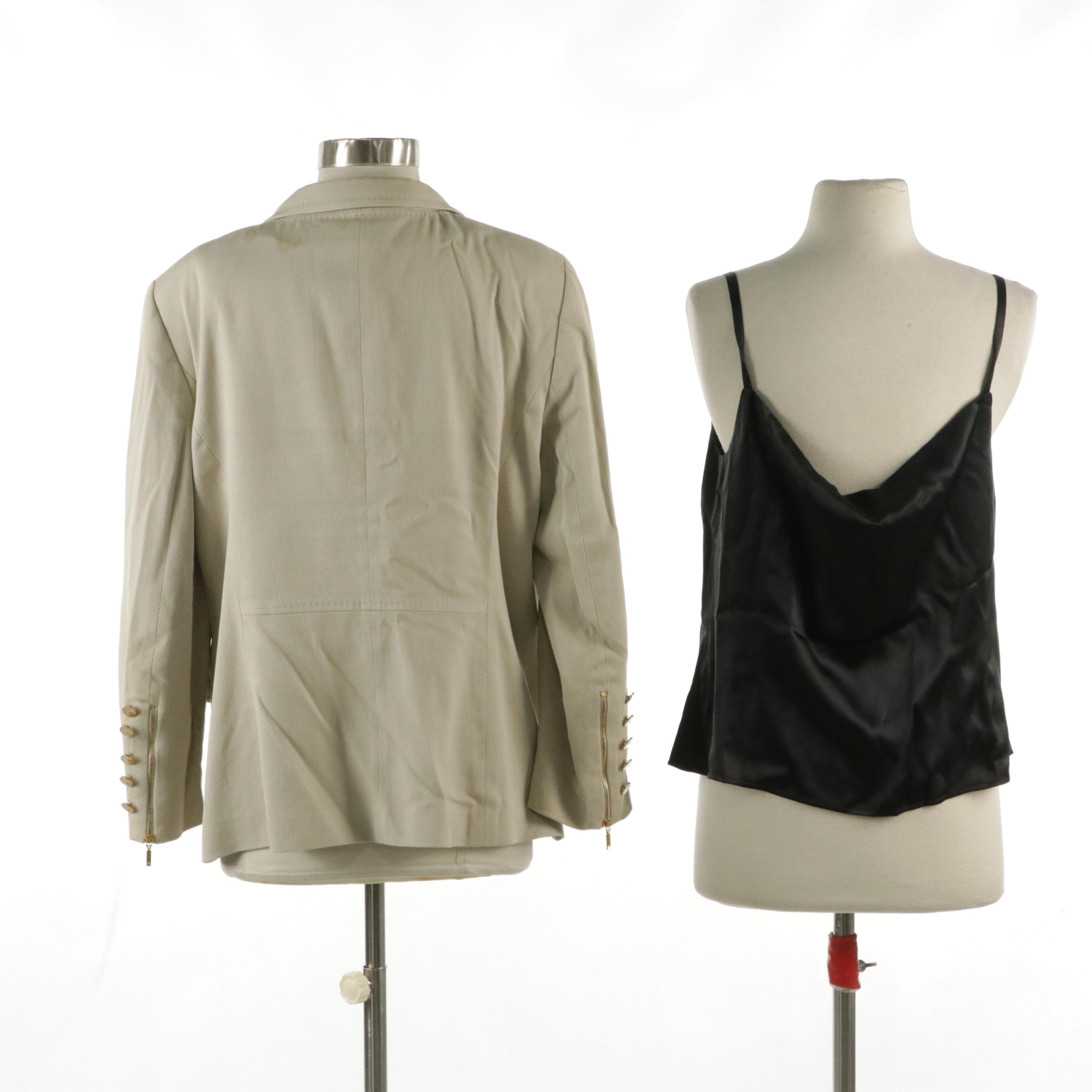 Escada Silk Satin Cami and Single-Button Jacket with Detachable Collar