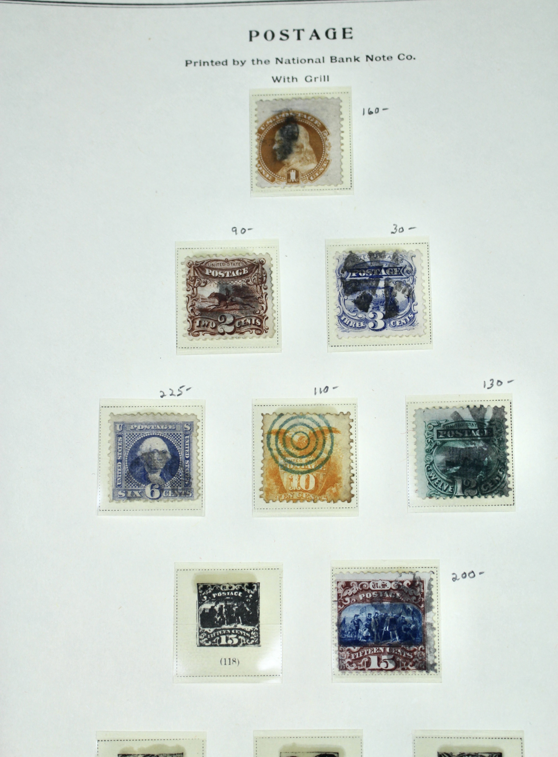 Seven Different 1869 Pictorial U.S. Postage Stamps