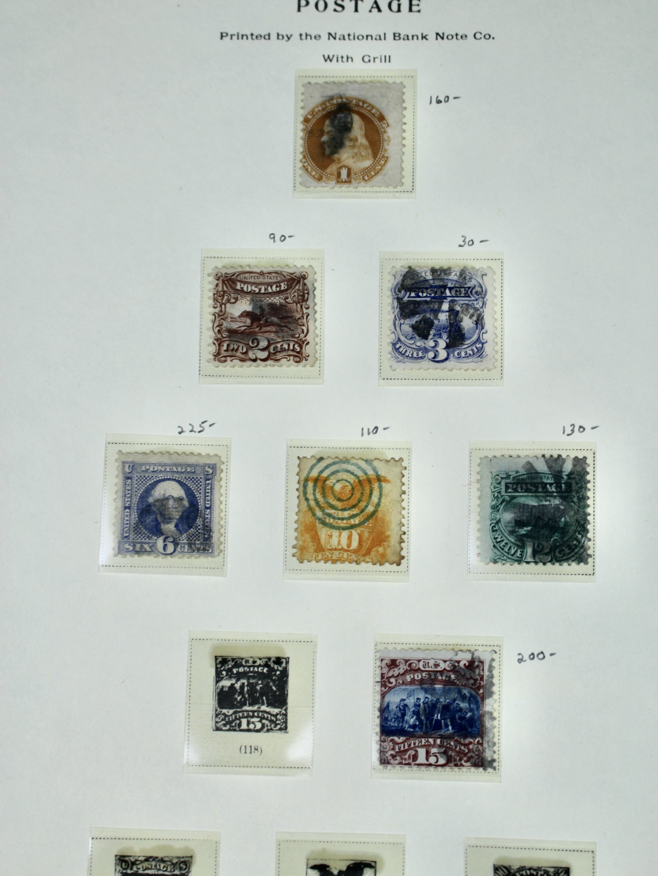 Seven Different 1869 Pictorial U.S. Postage Stamps