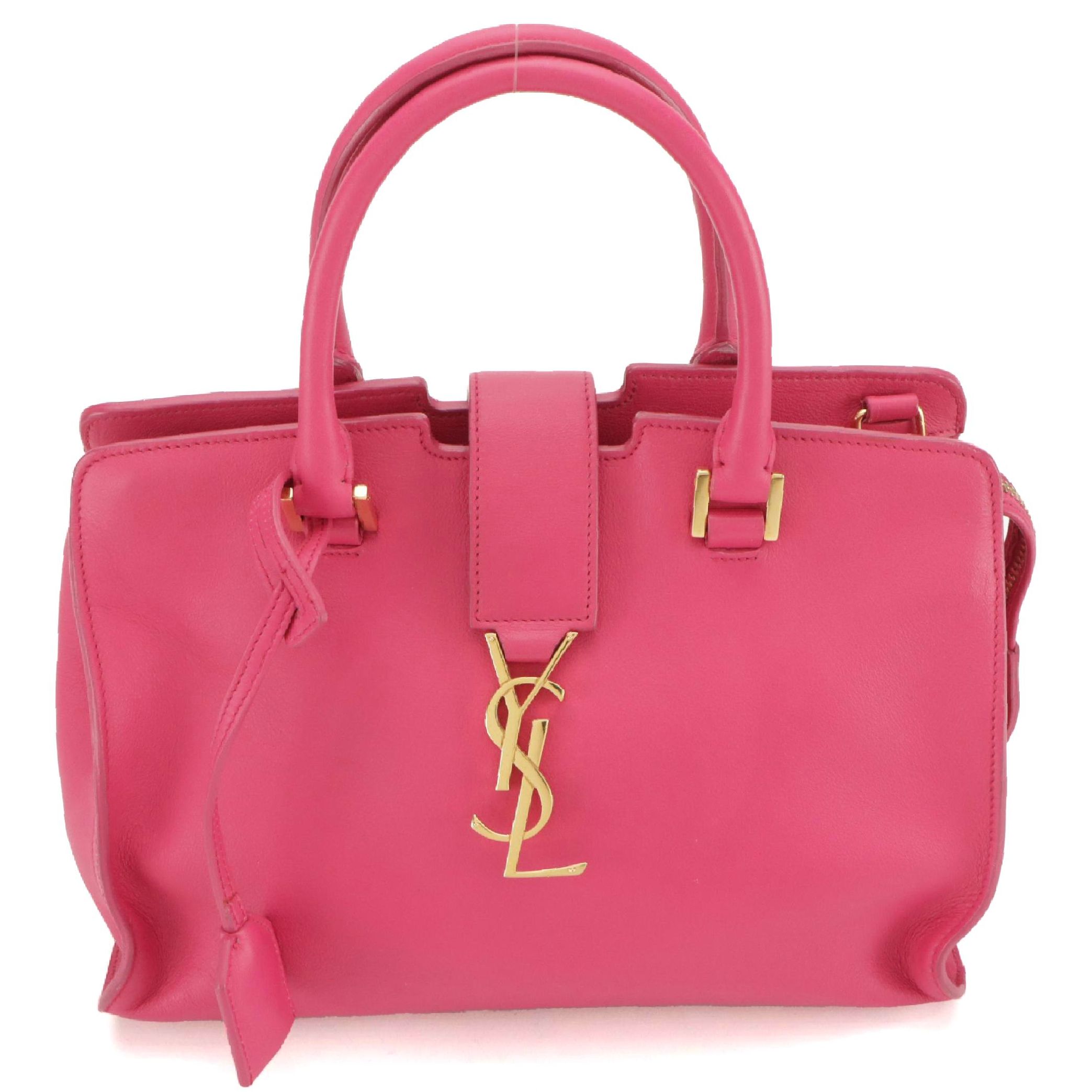 Saint Laurent YSL Cabas Two-Way Bag in Hot Pink Calfskin Leather