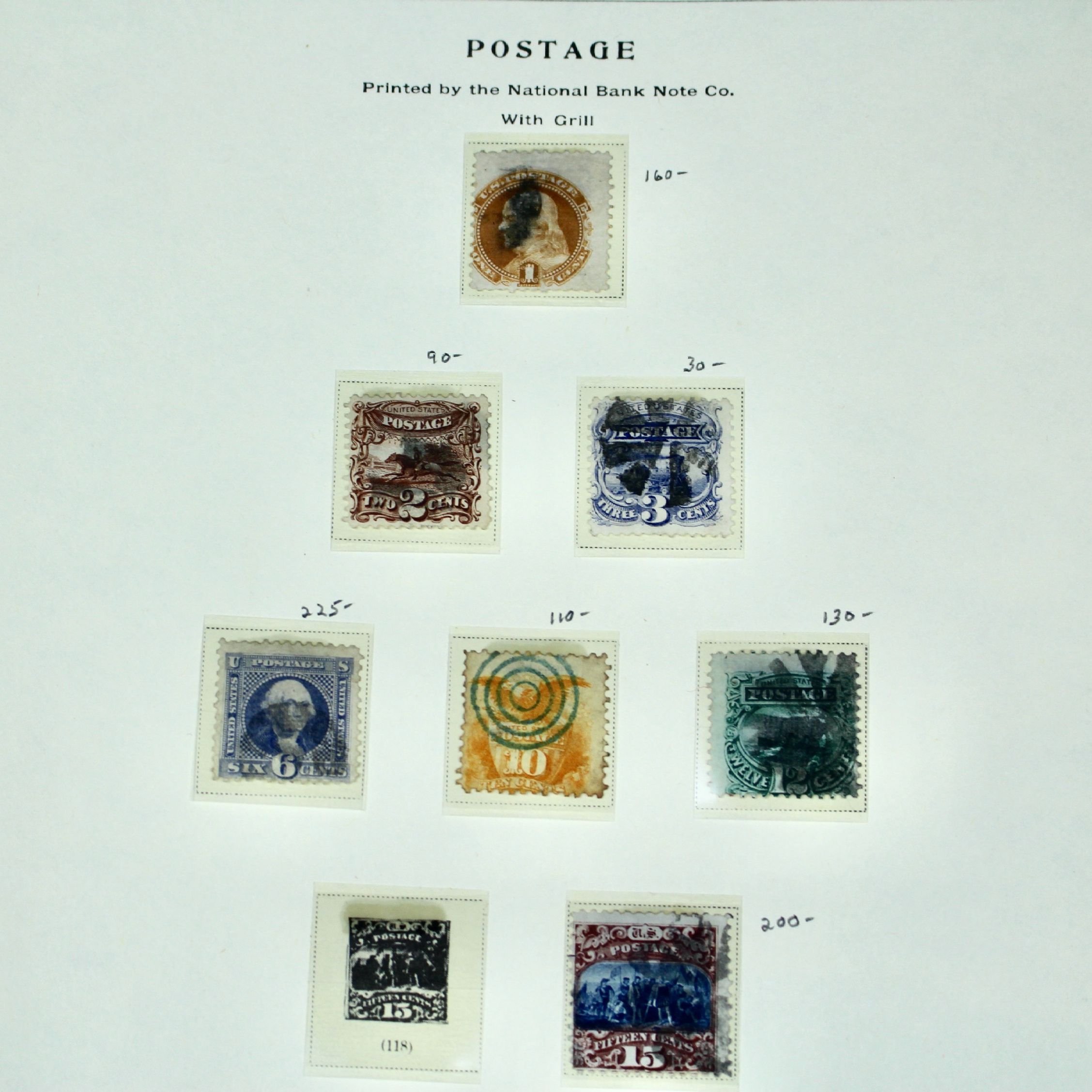 Seven Different 1869 Pictorial U.S. Postage Stamps