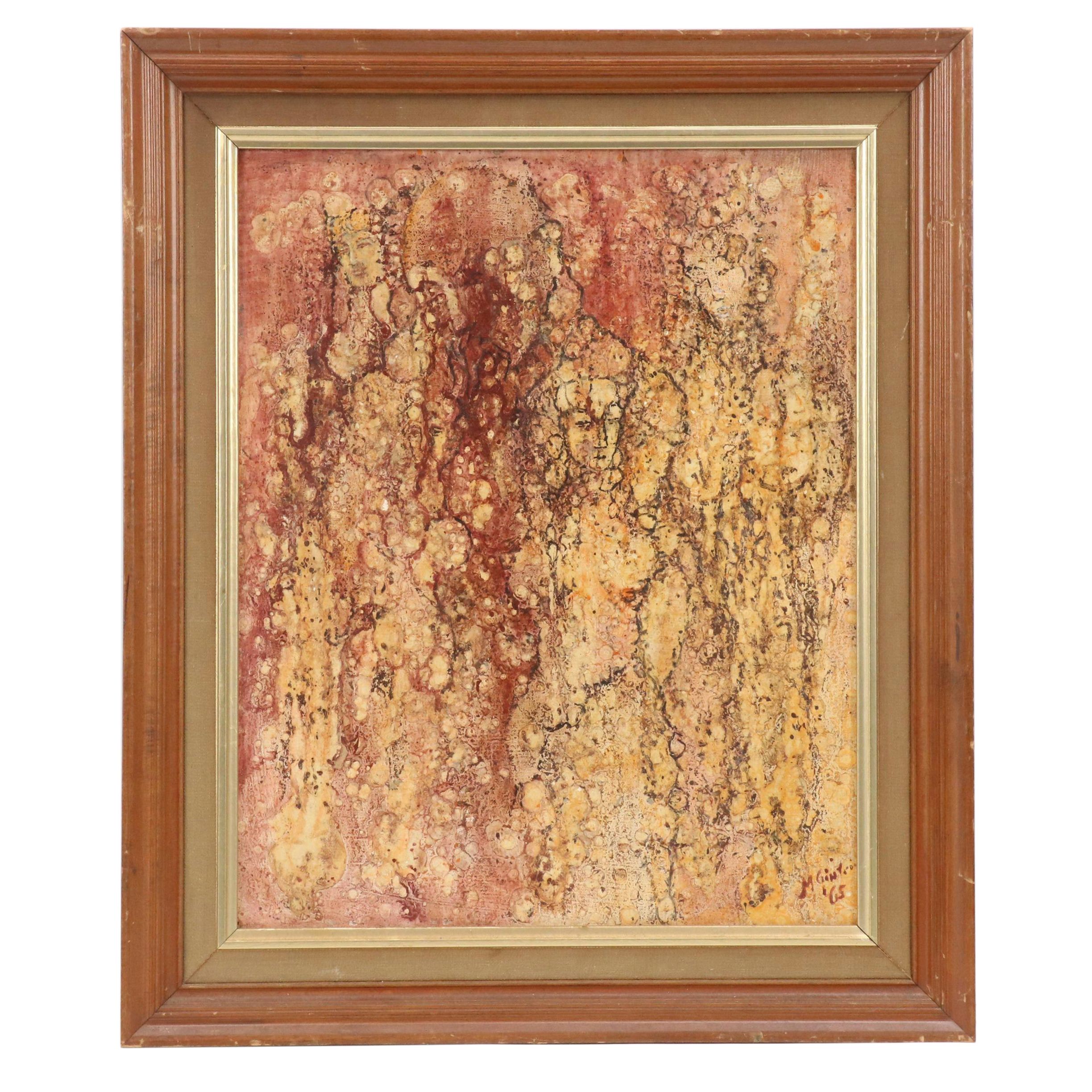 Surrealist Style Figurative Acrylic Painting, 1965