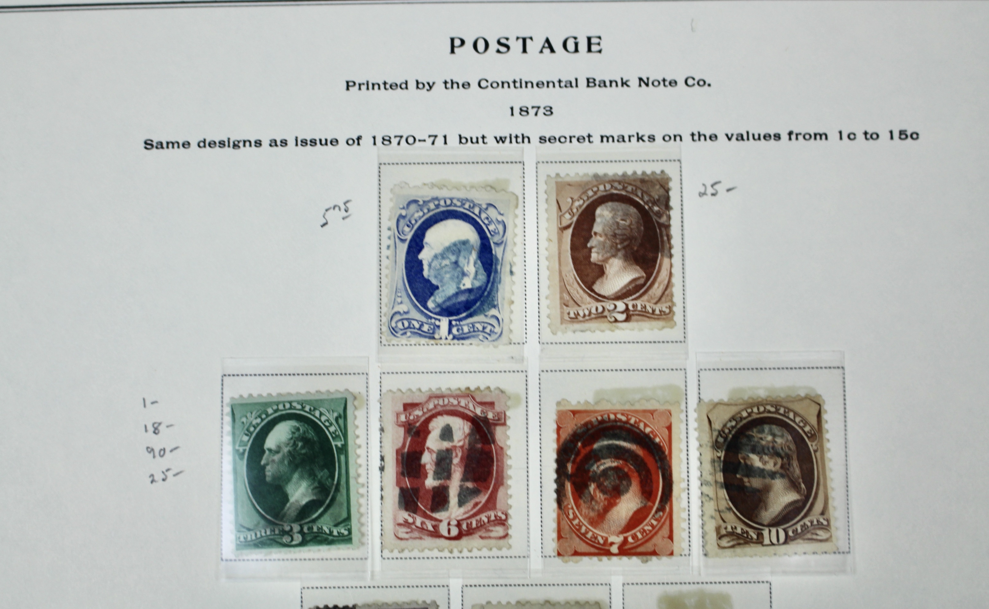 Eleven Early Used U.S. Postage Stamps, 1873 and 1875
