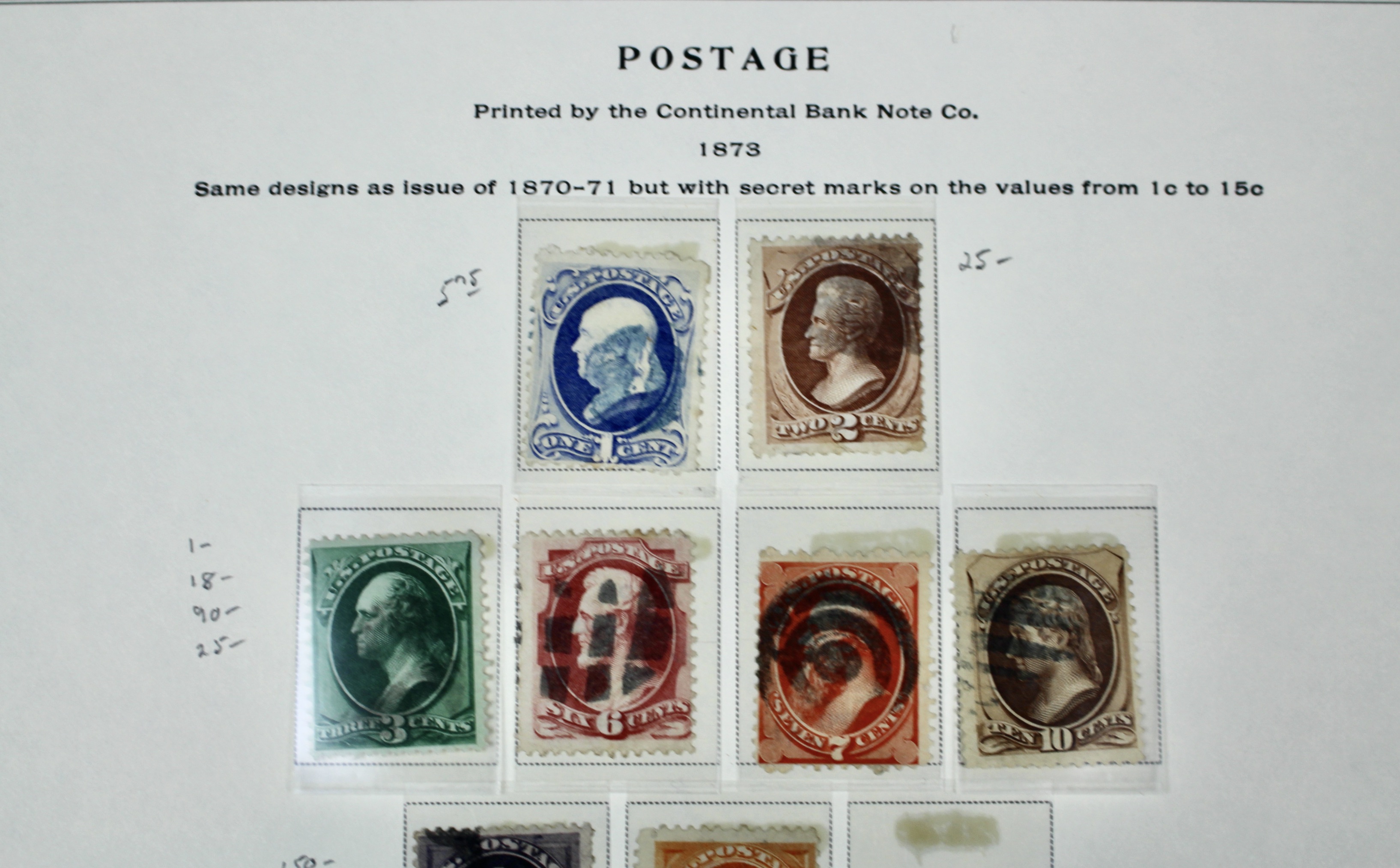 Eleven Early Used U.S. Postage Stamps, 1873 and 1875