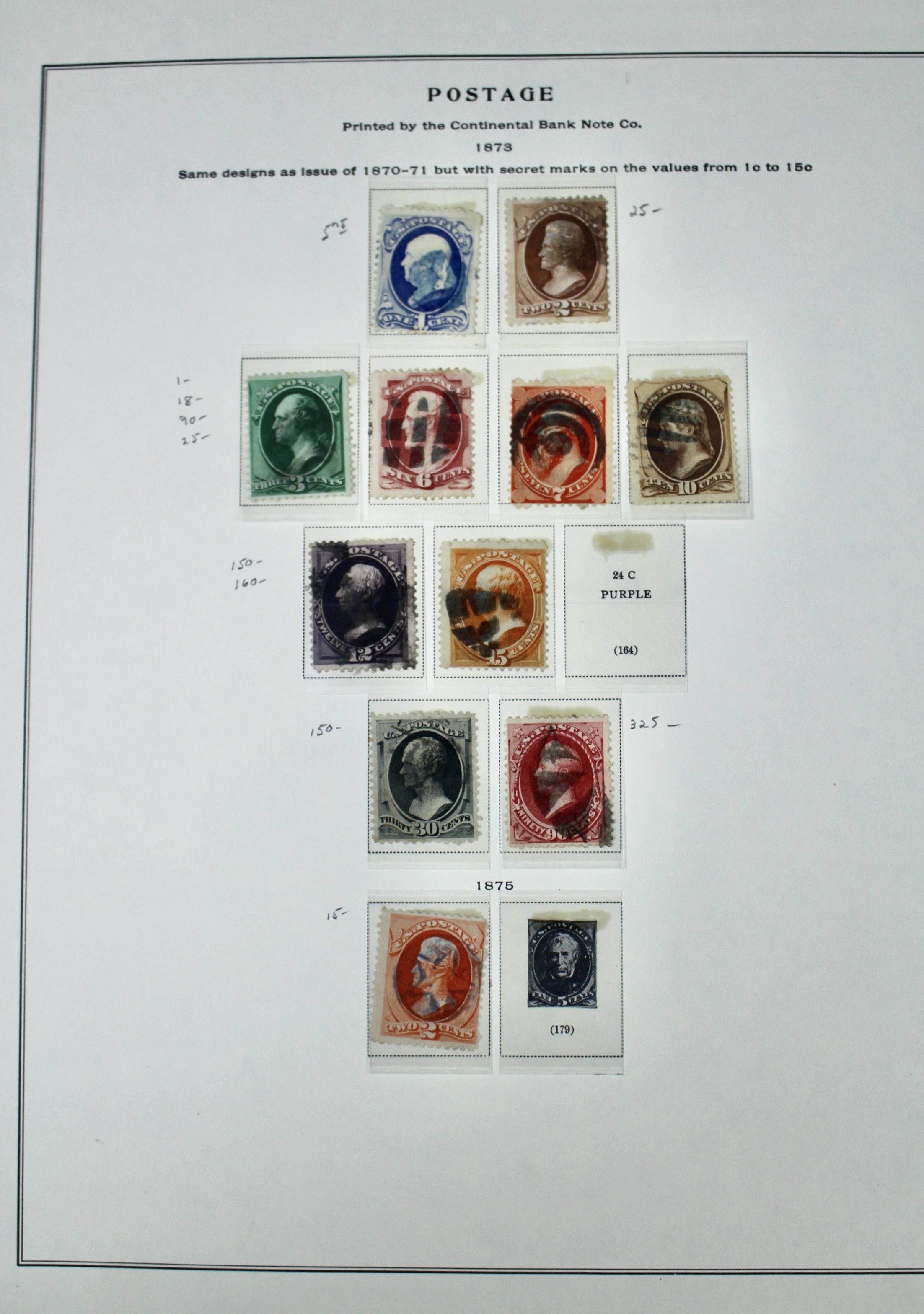Eleven Early Used U.S. Postage Stamps, 1873 and 1875