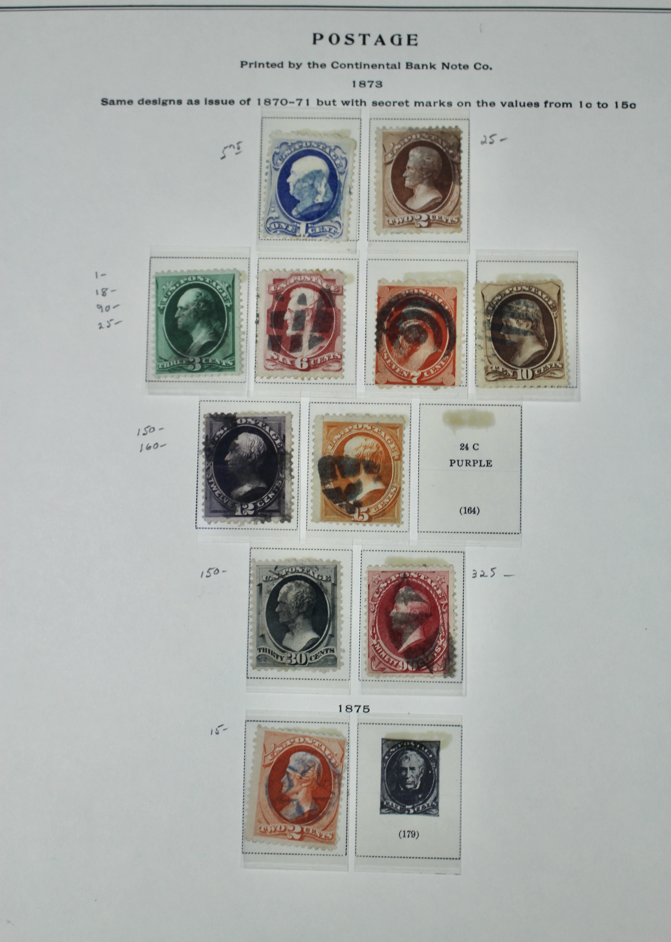 Eleven Early Used U.S. Postage Stamps, 1873 and 1875