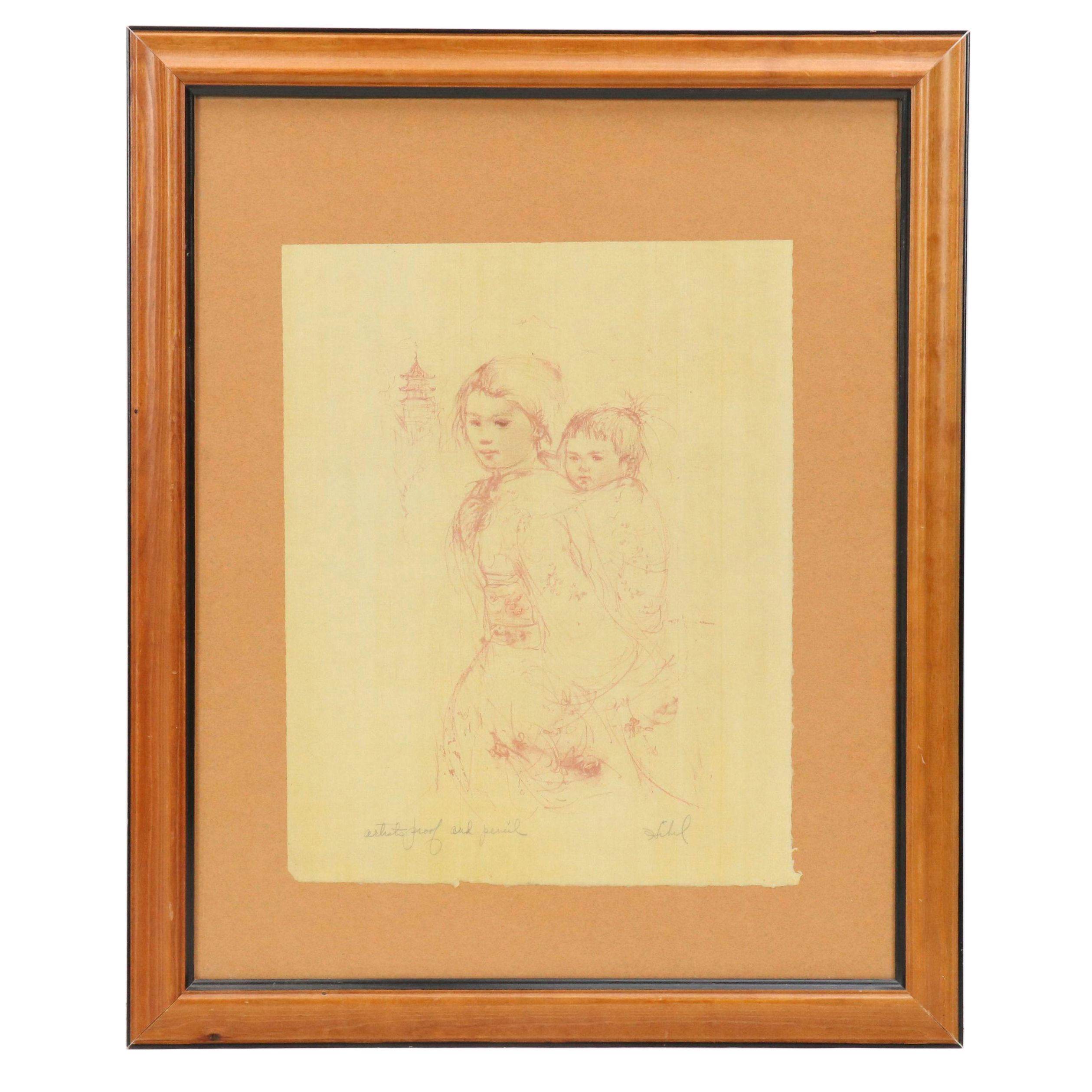 Edna Hibel Lithograph of Mother and Child