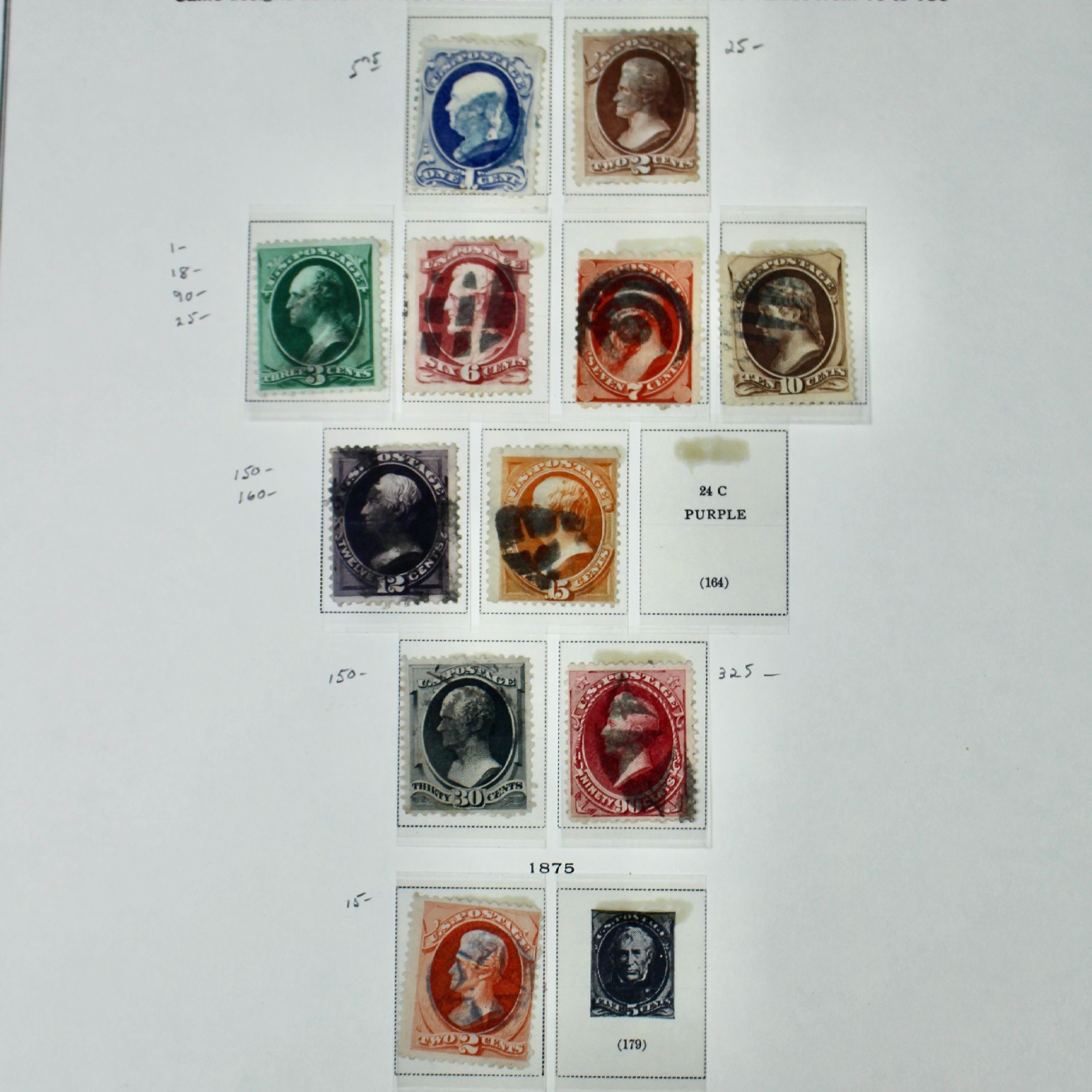 Eleven Early Used U.S. Postage Stamps, 1873 and 1875