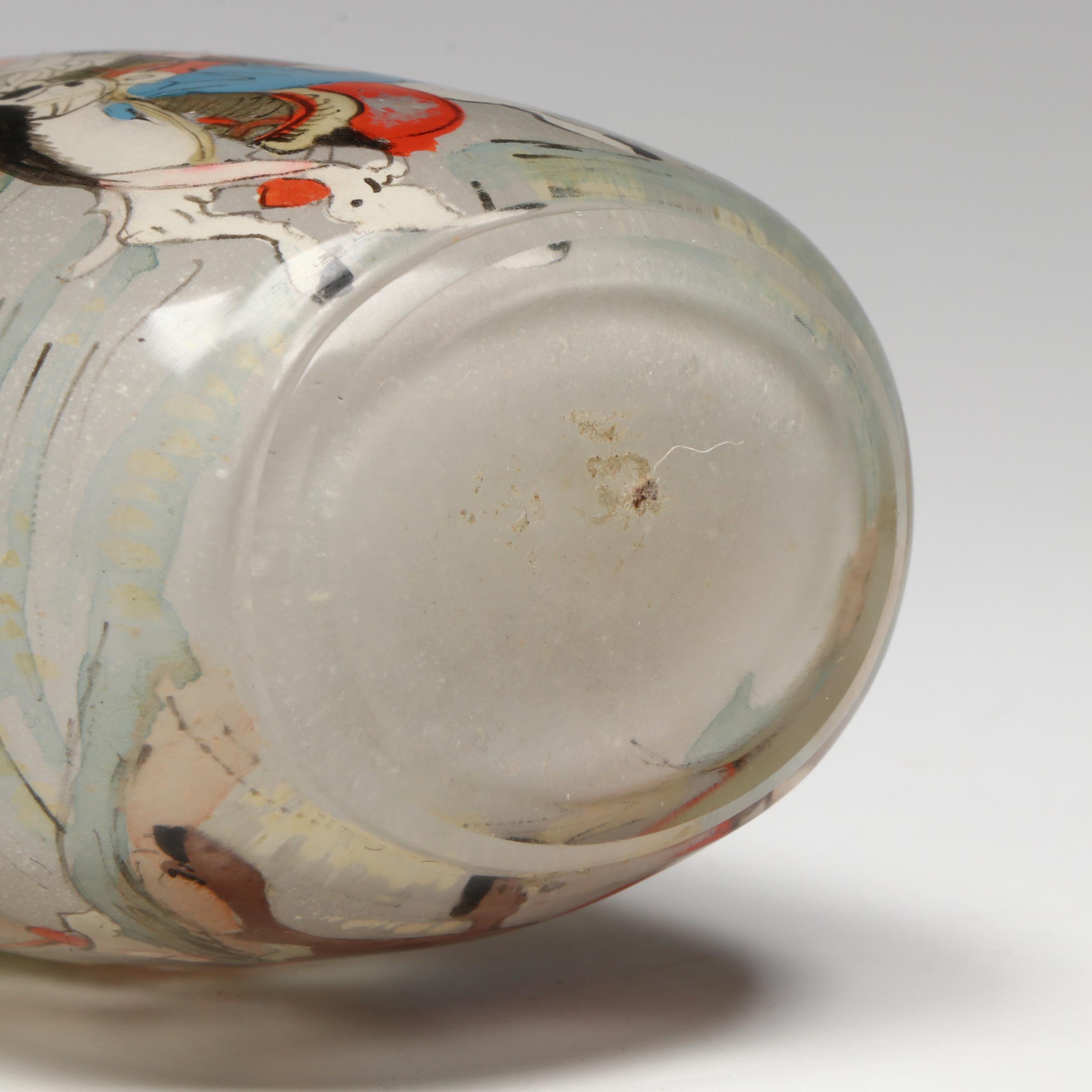 Chinese Reverse-Painted Warrior Scene Snuff Bottle & Green Glass Stopper