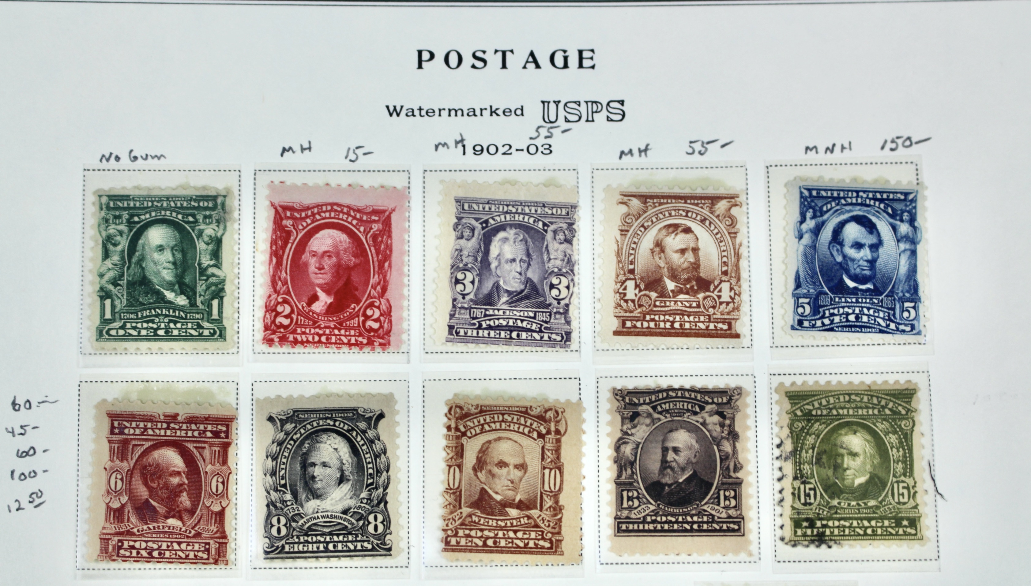 Seventeen Mint and Used U.S. Postage Stamps, 1902 to 1906
