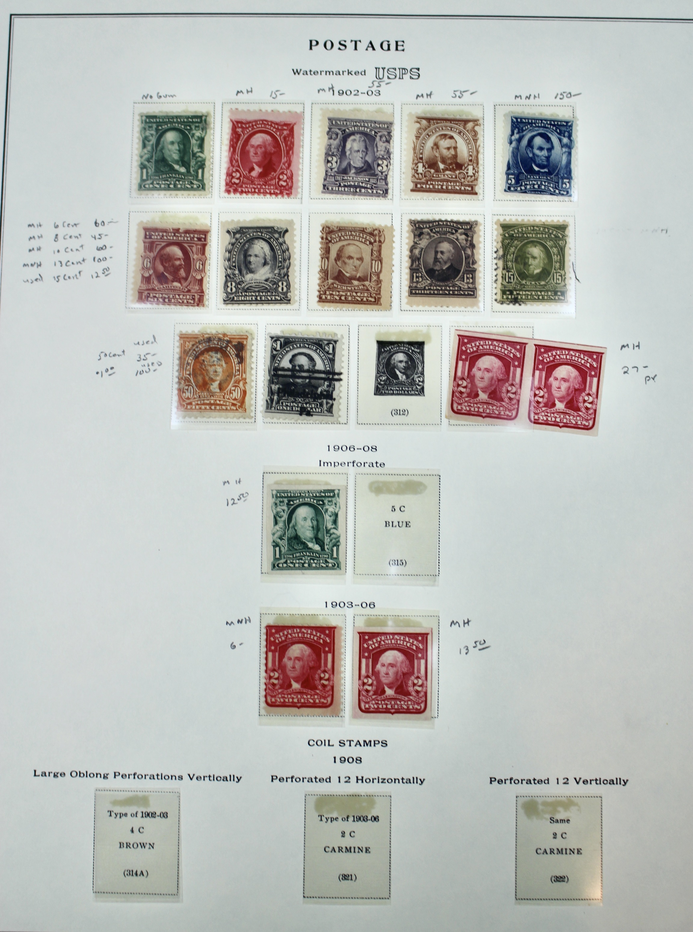 Seventeen Mint and Used U.S. Postage Stamps, 1902 to 1906