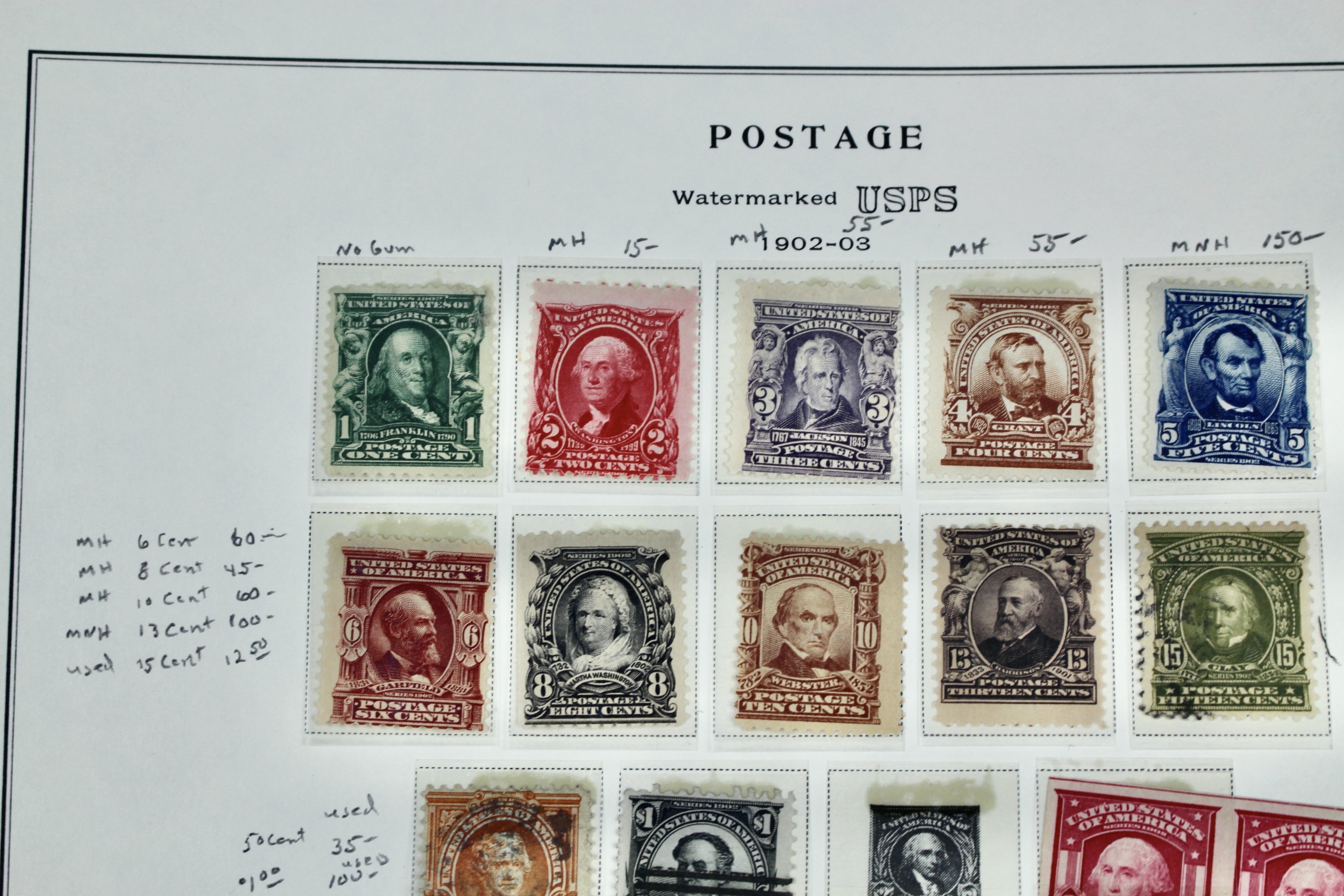 Seventeen Mint and Used U.S. Postage Stamps, 1902 to 1906