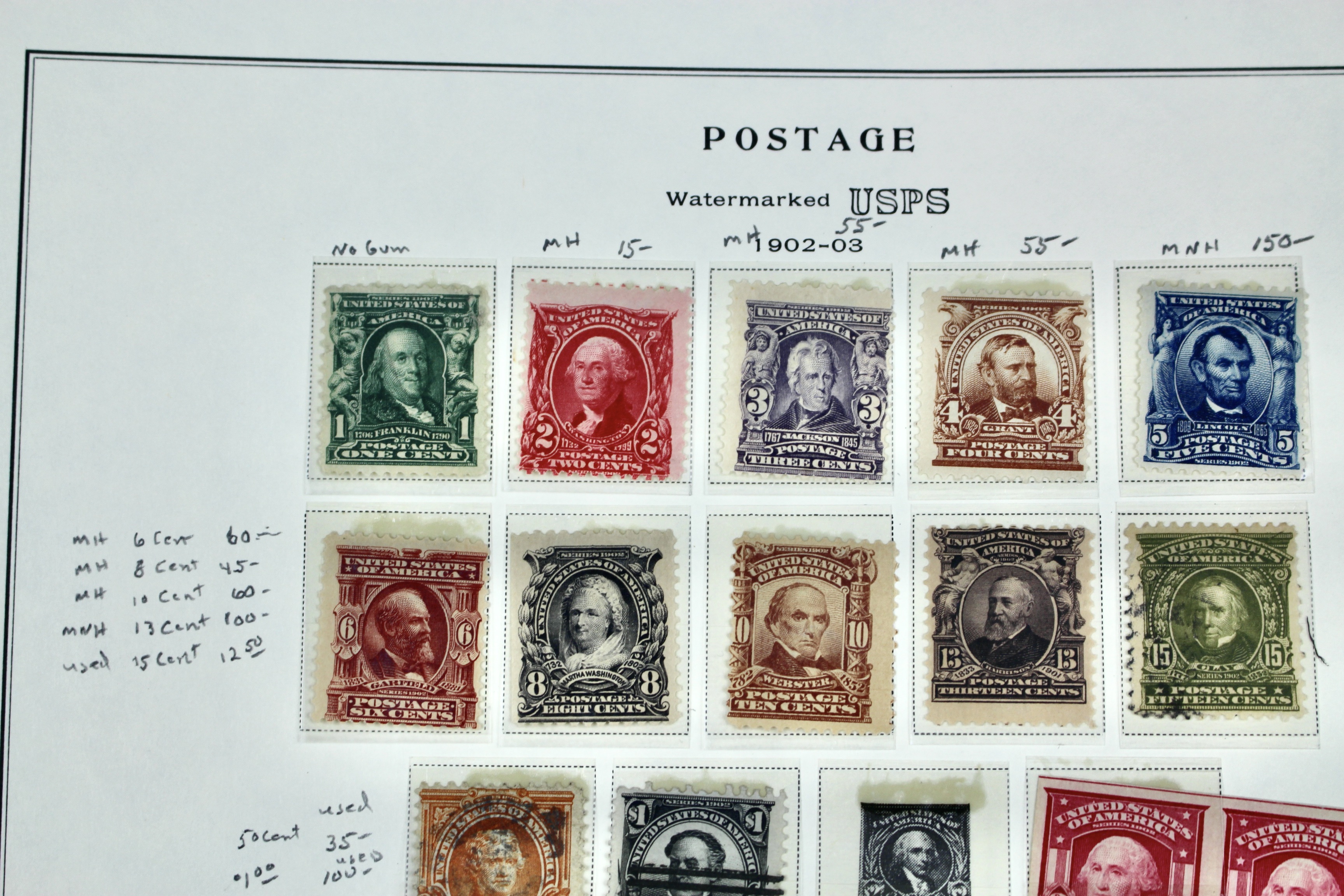 Seventeen Mint and Used U.S. Postage Stamps, 1902 to 1906