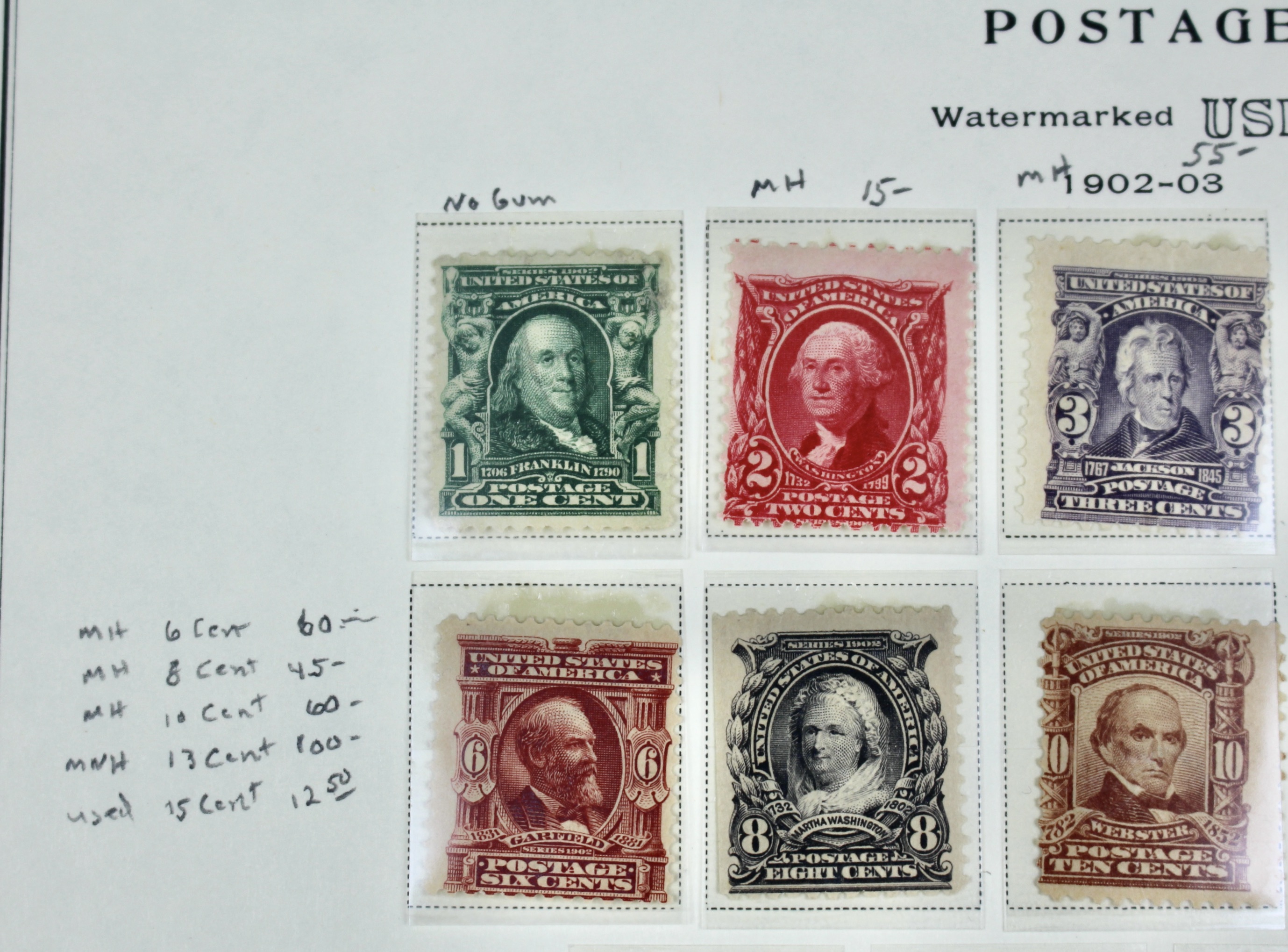 Seventeen Mint and Used U.S. Postage Stamps, 1902 to 1906