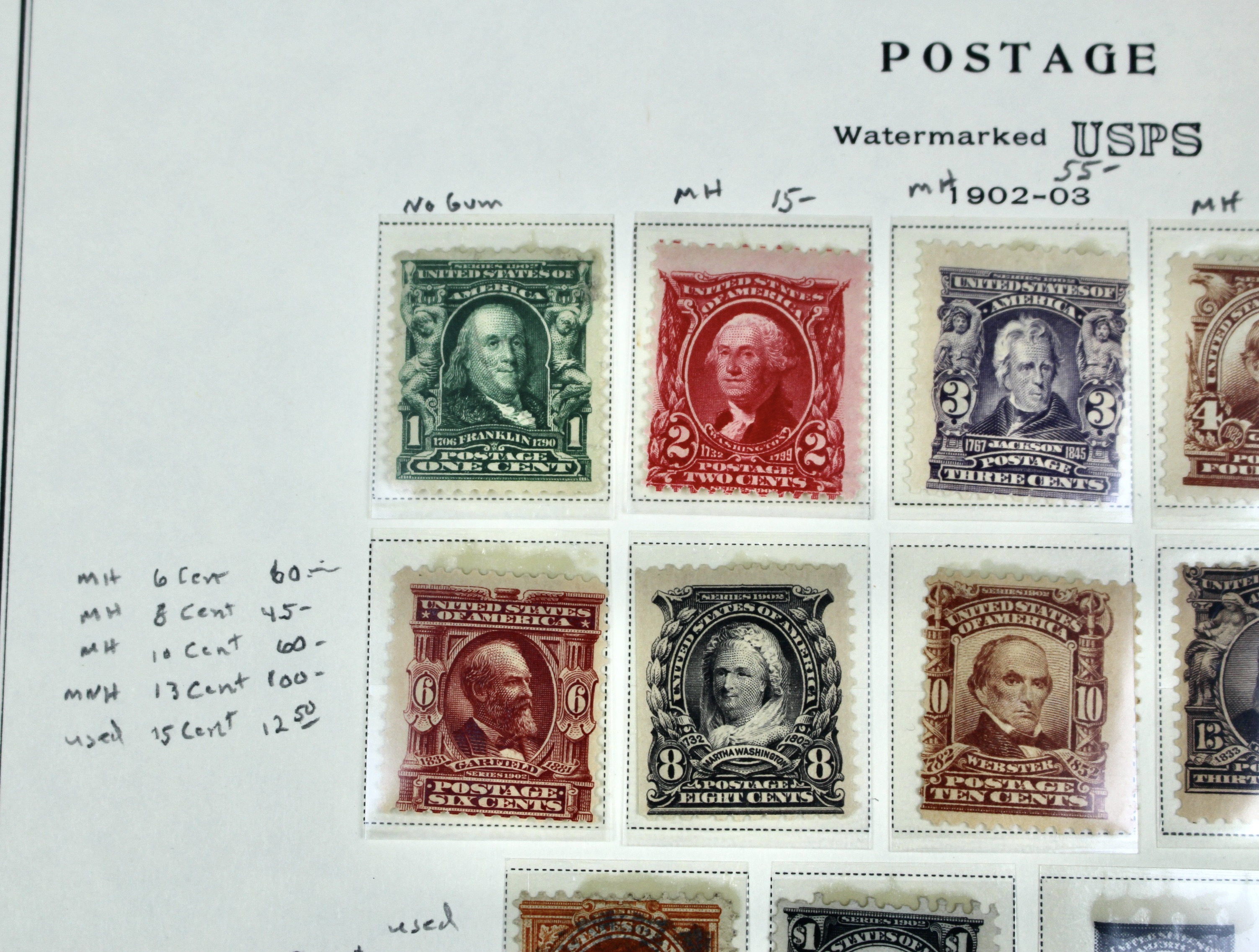 Seventeen Mint and Used U.S. Postage Stamps, 1902 to 1906