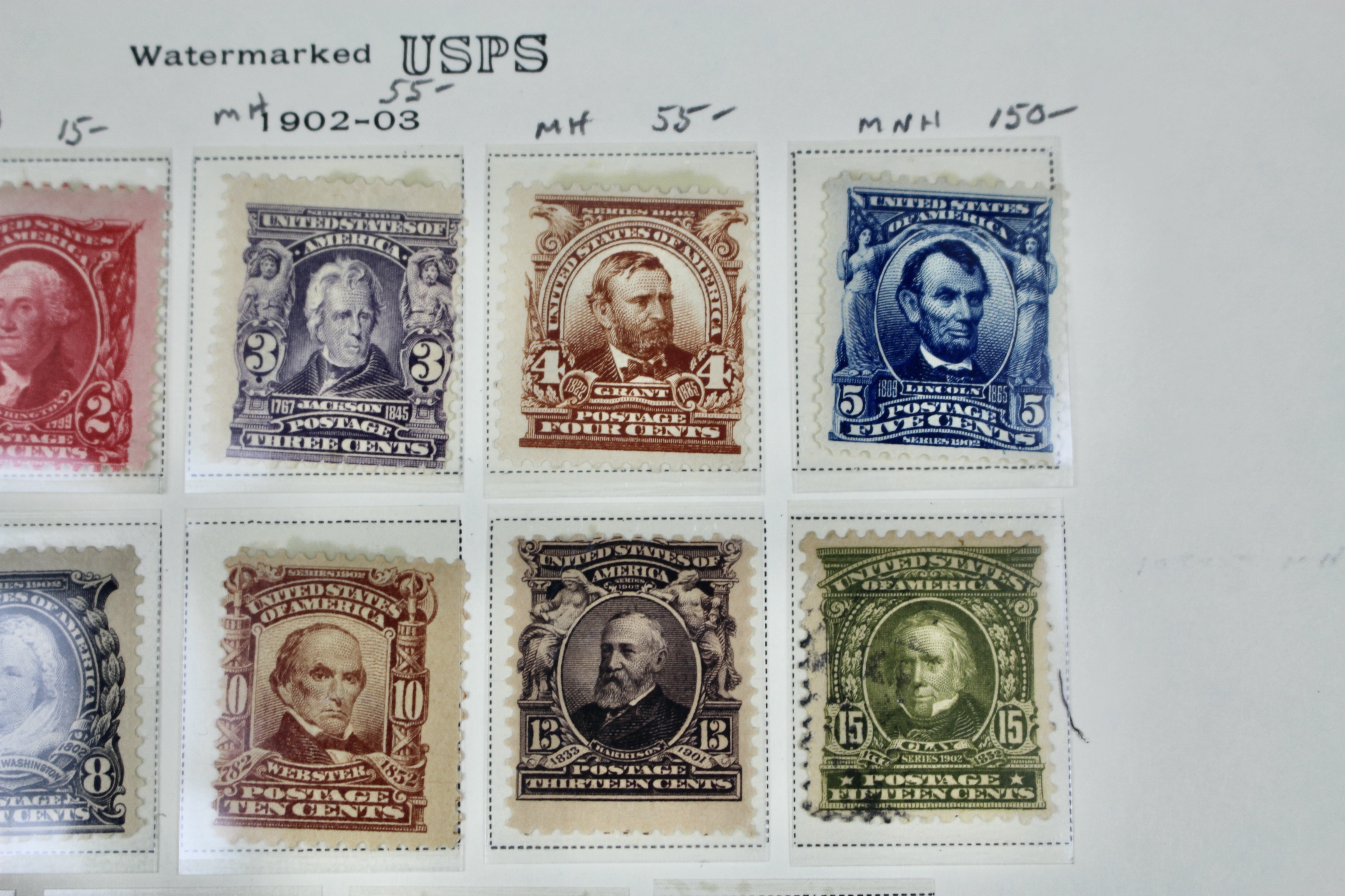 Seventeen Mint and Used U.S. Postage Stamps, 1902 to 1906