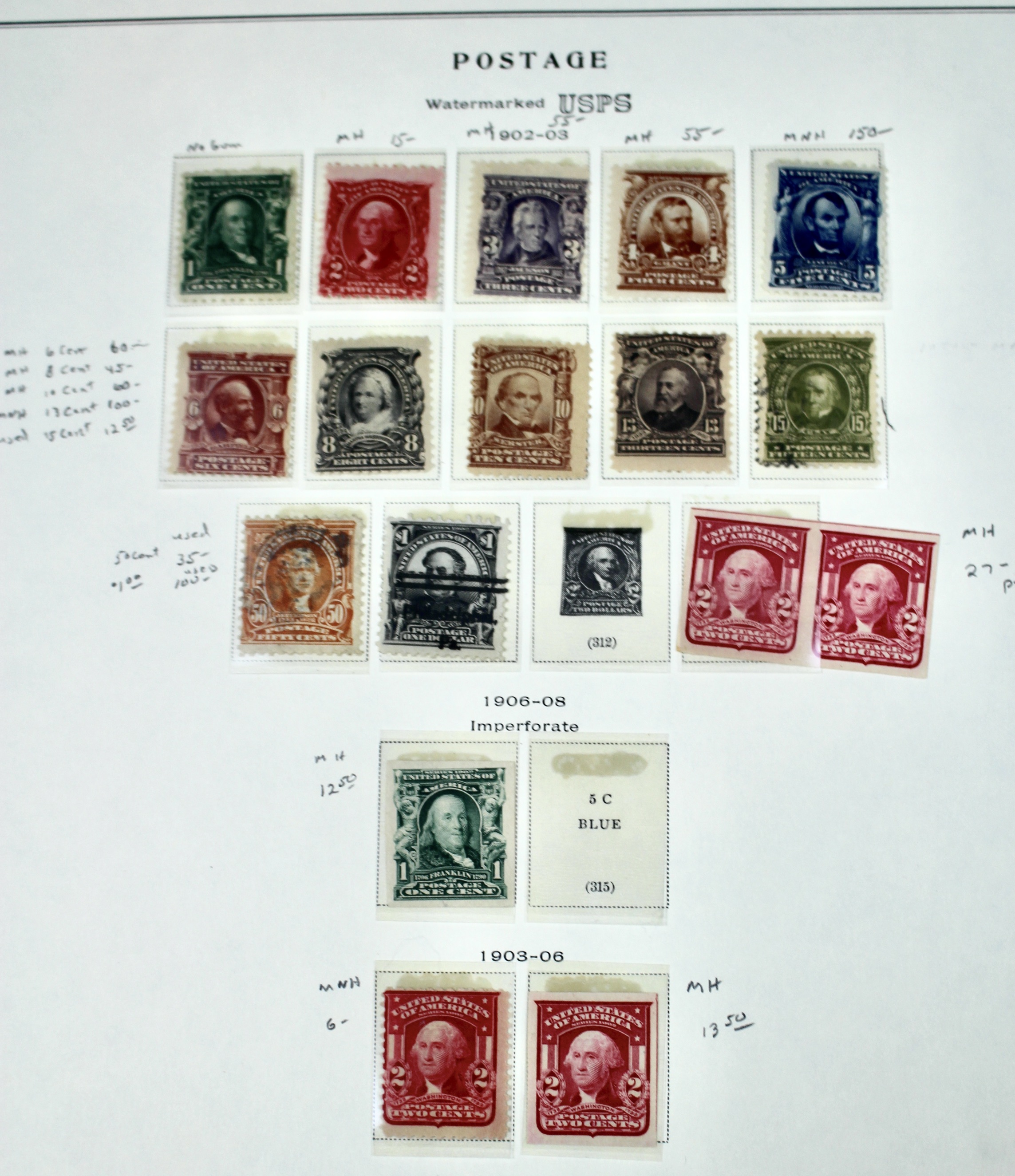 Seventeen Mint and Used U.S. Postage Stamps, 1902 to 1906