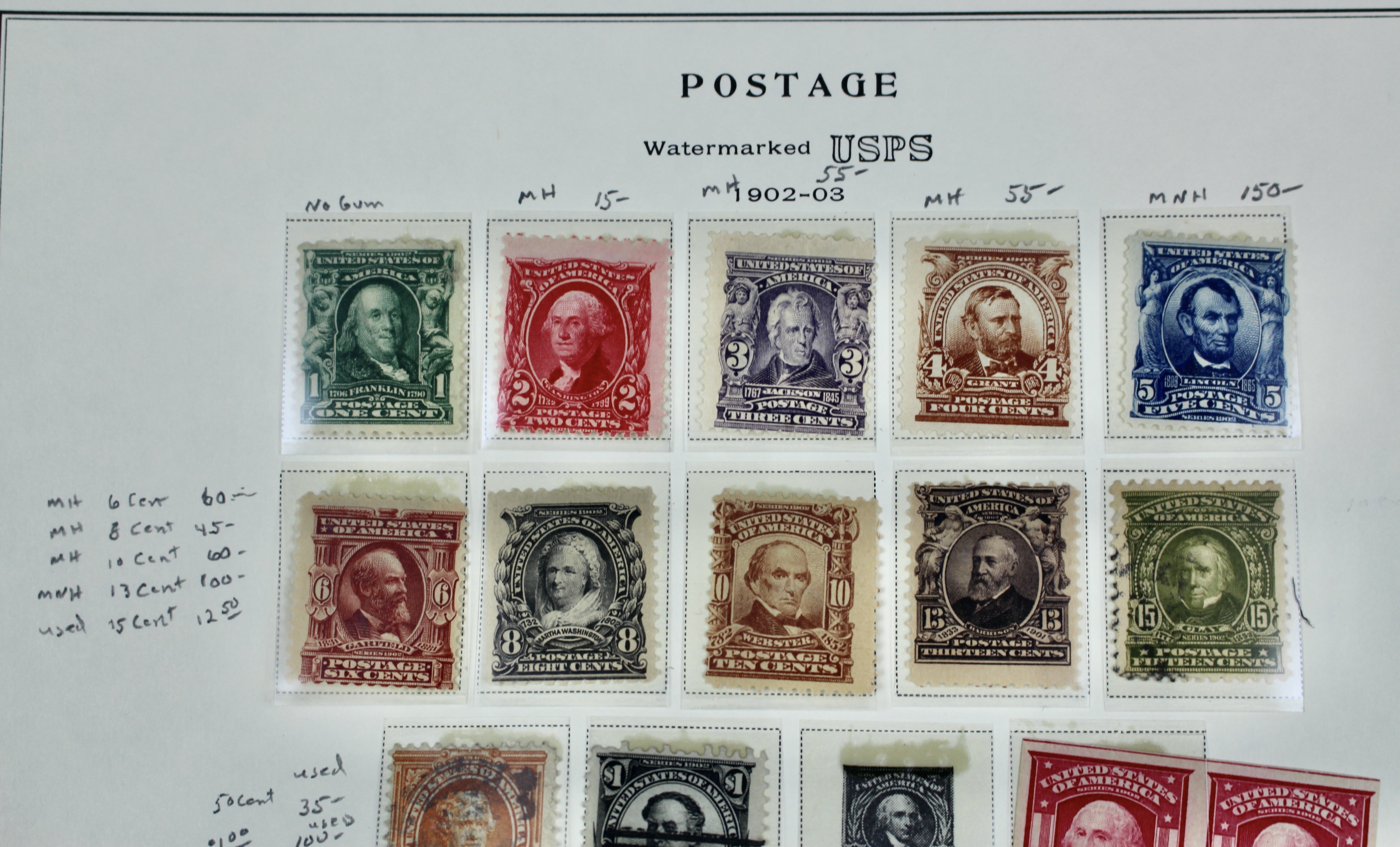 Seventeen Mint and Used U.S. Postage Stamps, 1902 to 1906