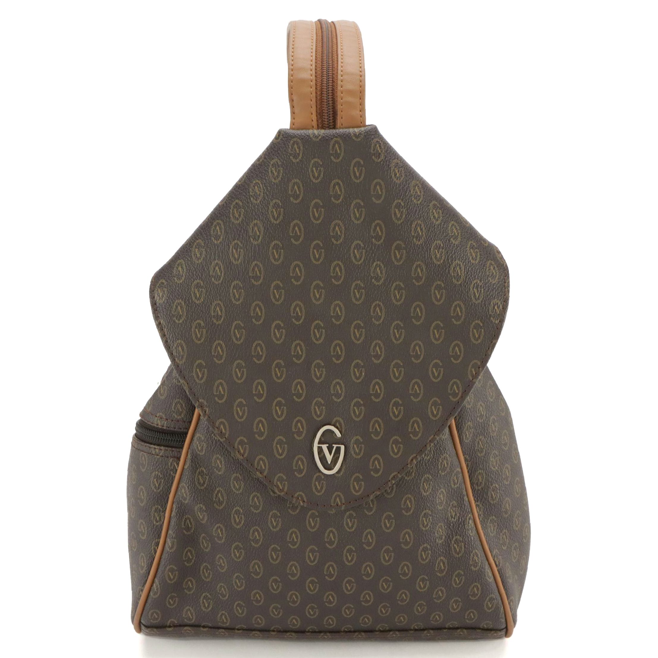 Gianni Valentino Sling Bag/Backpack in Dark Brown Monogram Canvas & Leather Trim