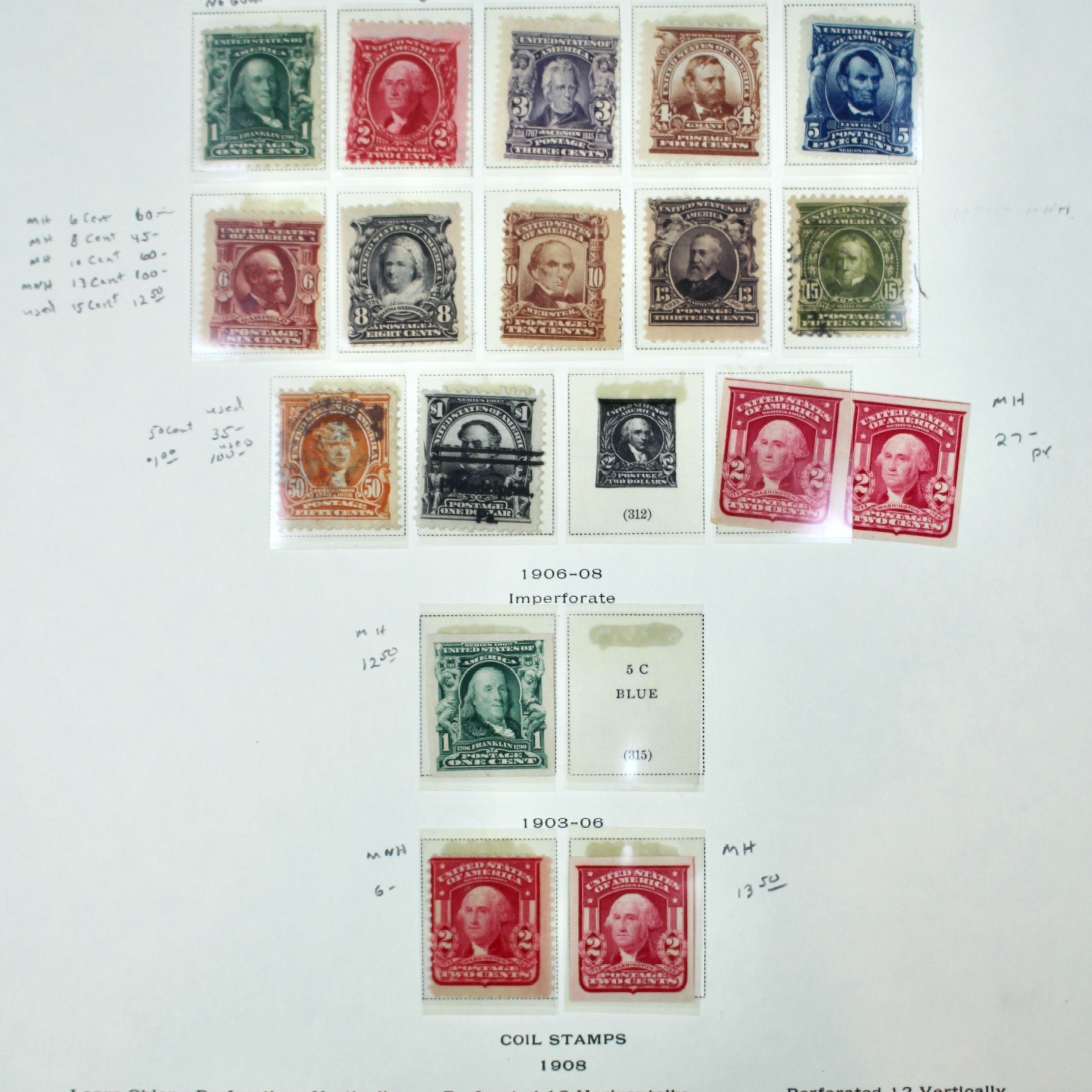 Seventeen Mint and Used U.S. Postage Stamps, 1902 to 1906