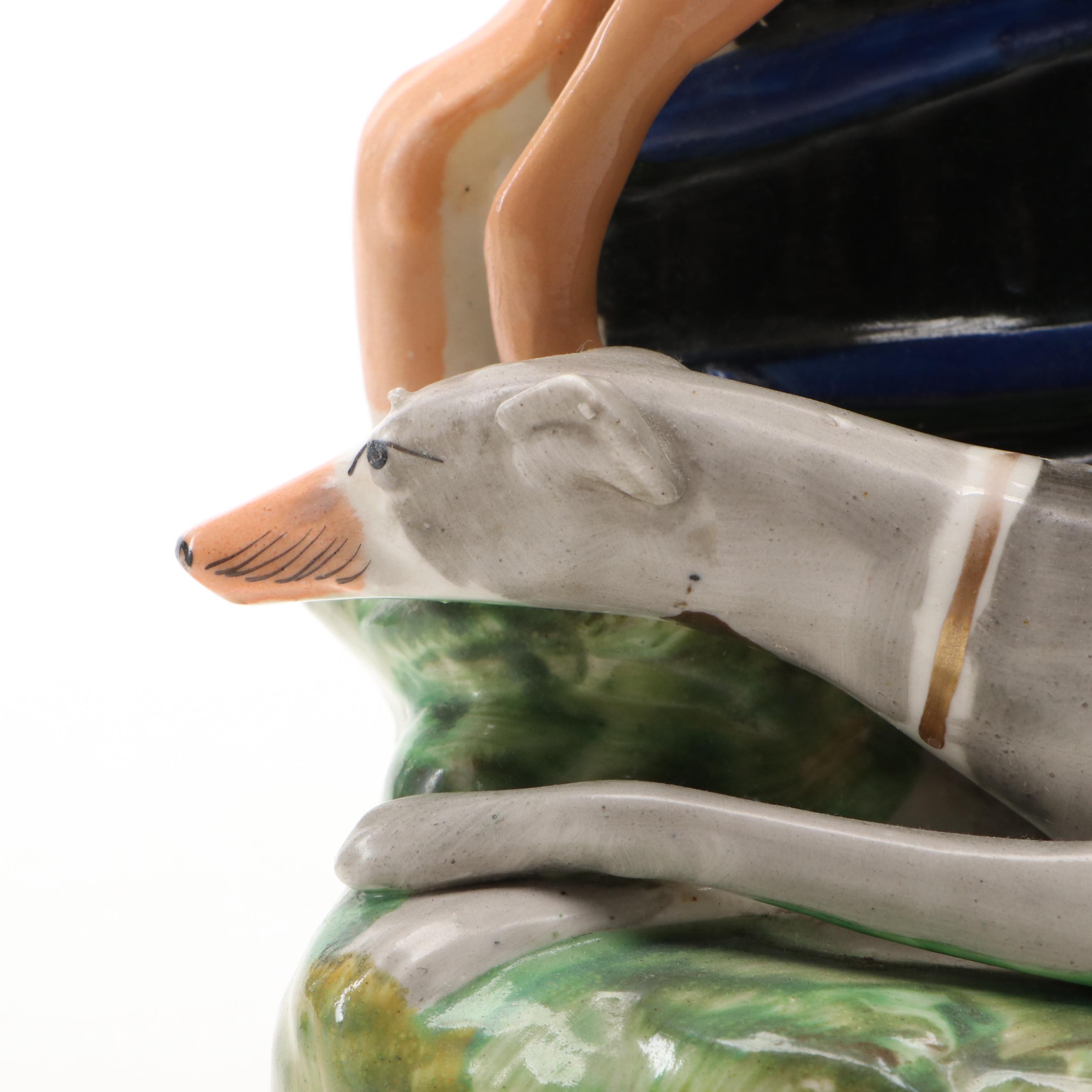 Staffordshire Recumbent and Standing Greyhounds Spill Vase, Late 19th Century