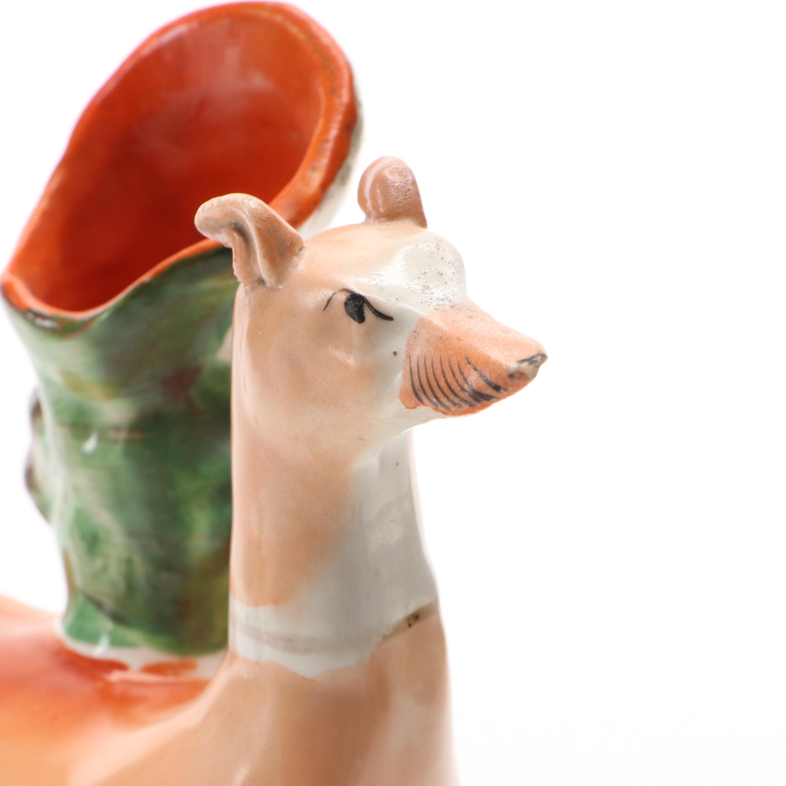 Staffordshire Recumbent and Standing Greyhounds Spill Vase, Late 19th Century