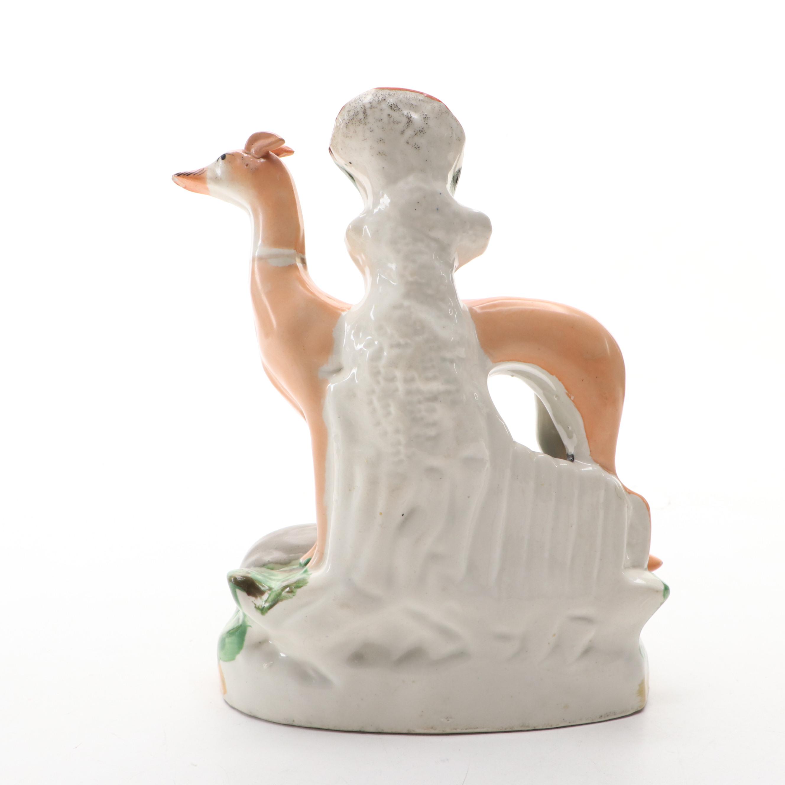 Staffordshire Recumbent and Standing Greyhounds Spill Vase, Late 19th Century