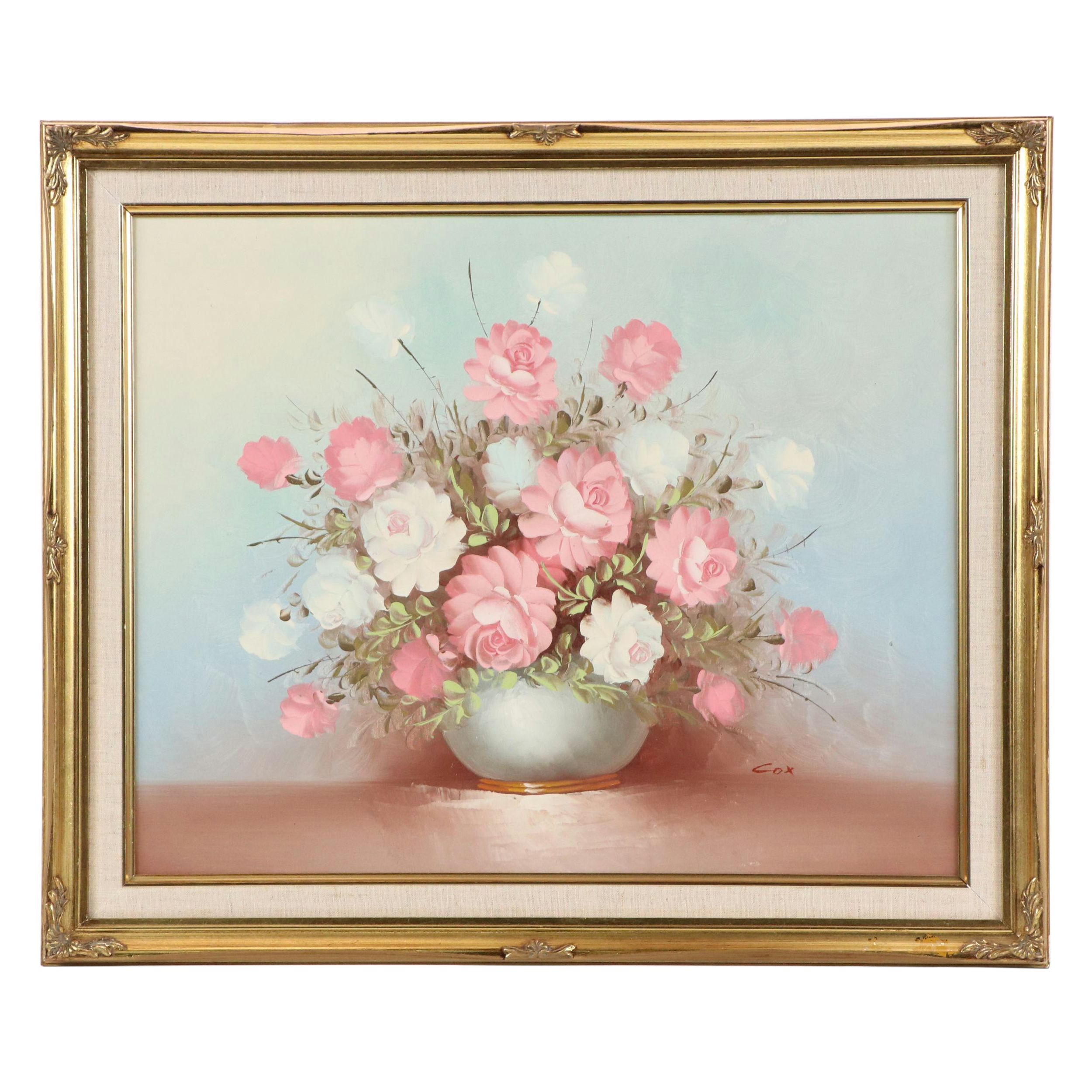 Robert Cox Rose Arrangement Still Life Oil Painting, 1991