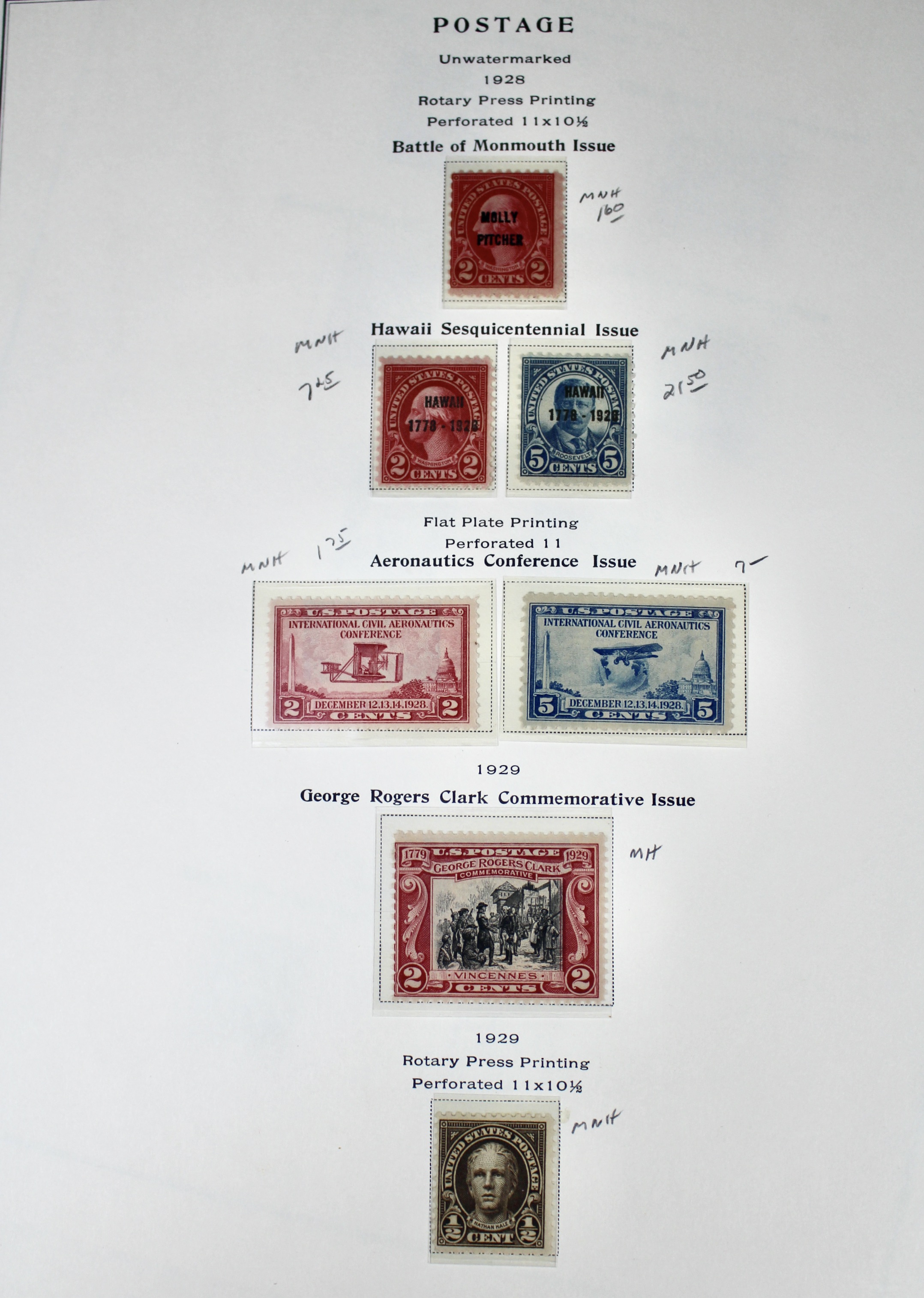 Mint Condition U.S. Postage Stamp Collection, 1919 to 1932