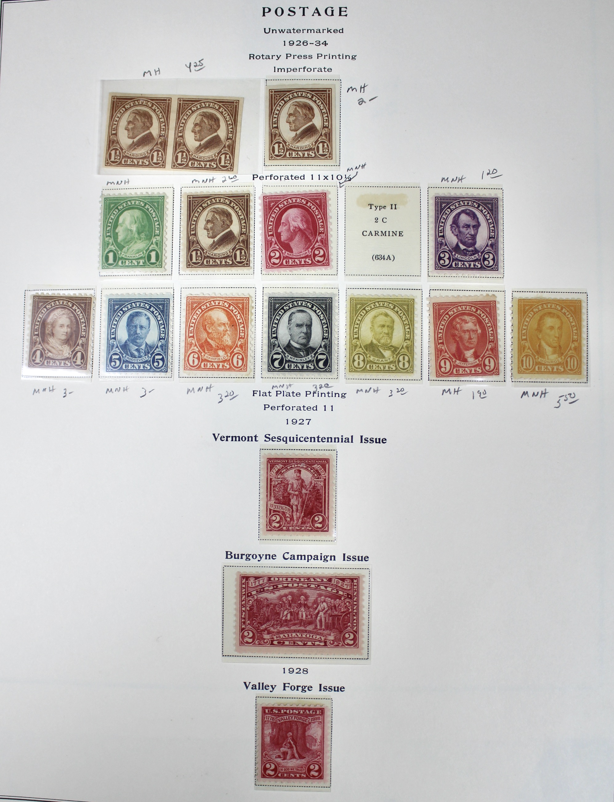Mint Condition U.S. Postage Stamp Collection, 1919 to 1932
