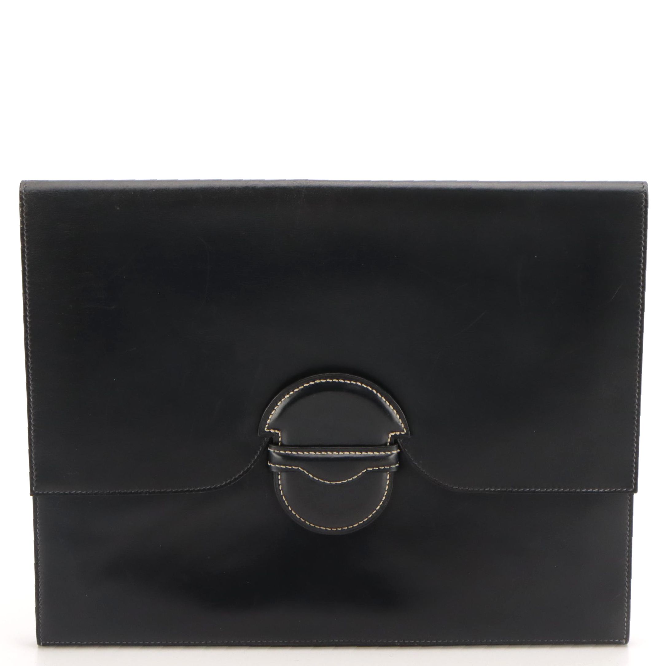 Hermès 35cm Clutch/Portfolio in Deep Navy Gulliver Leather, 1980s