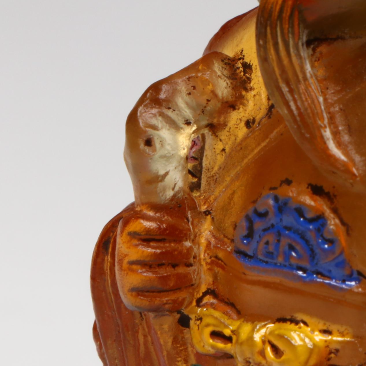 Chinese Hand-Painted Amber Glass Figural Snuff Bottles