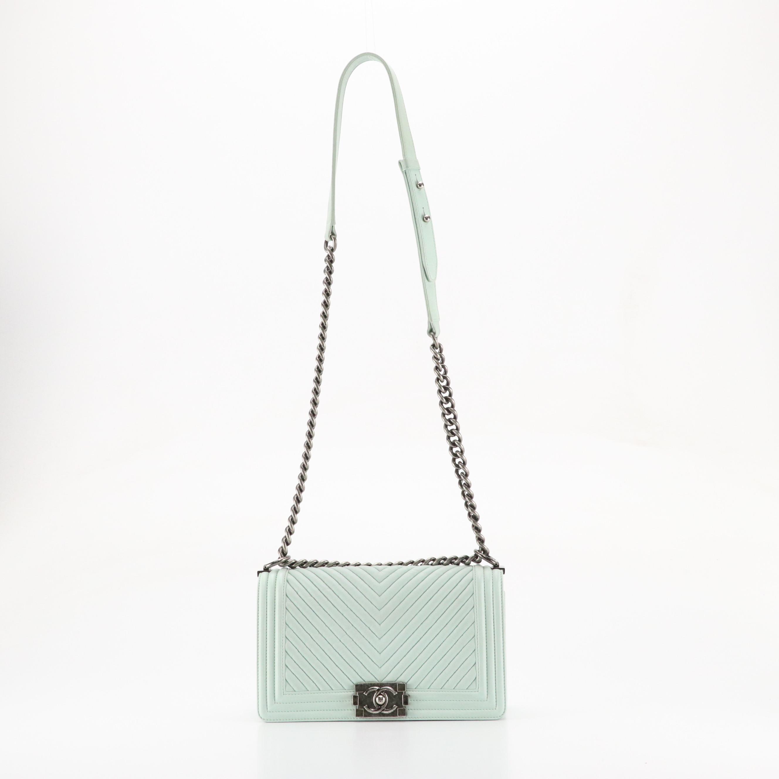 Chanel Medium Boy Flap Shoulder Bag in Chevron Quilted Lambskin Leather with Box