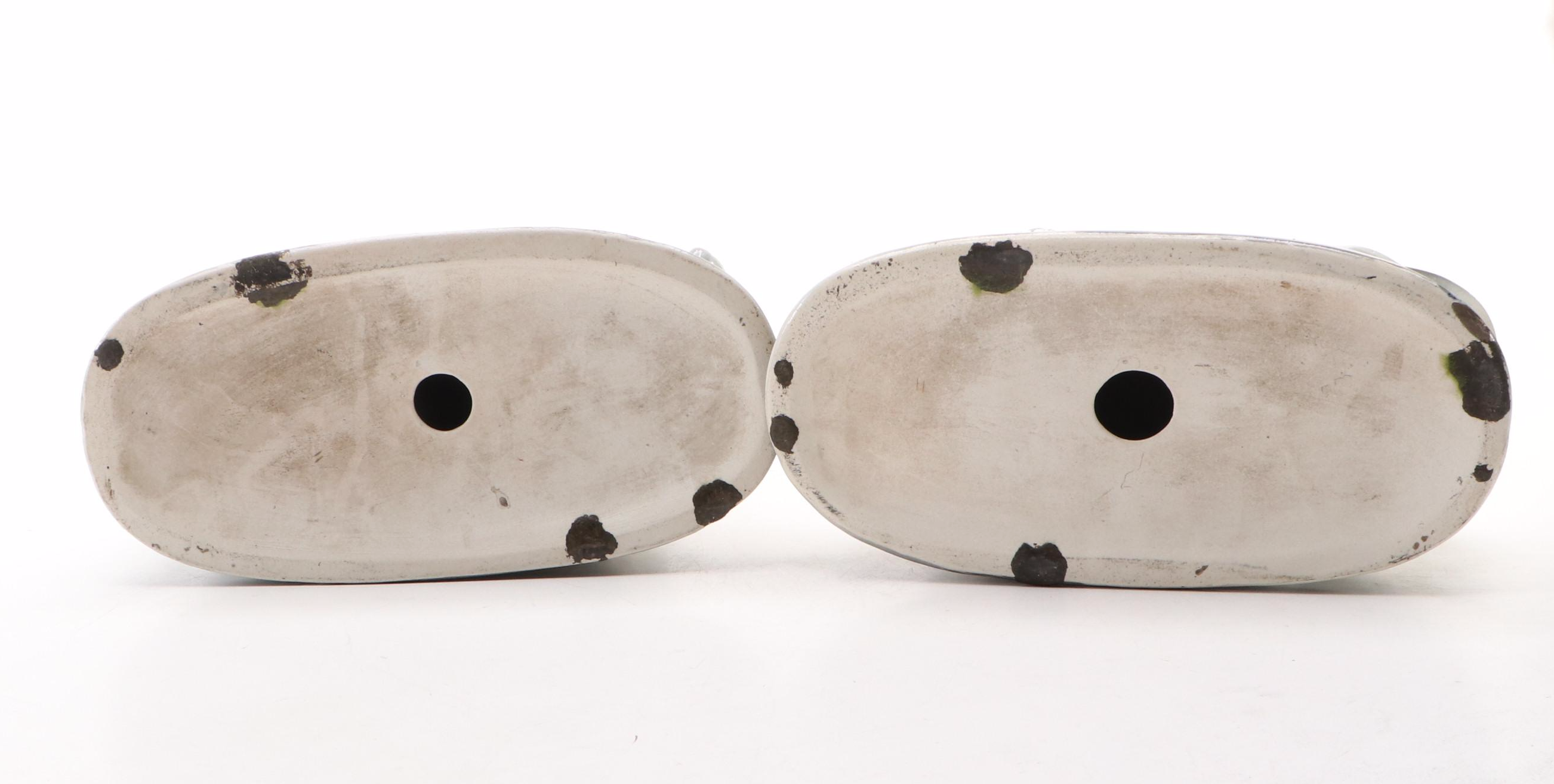 Pair of Bo'ness Staffordshire Glass Eyed Recumbent Lion Figurines