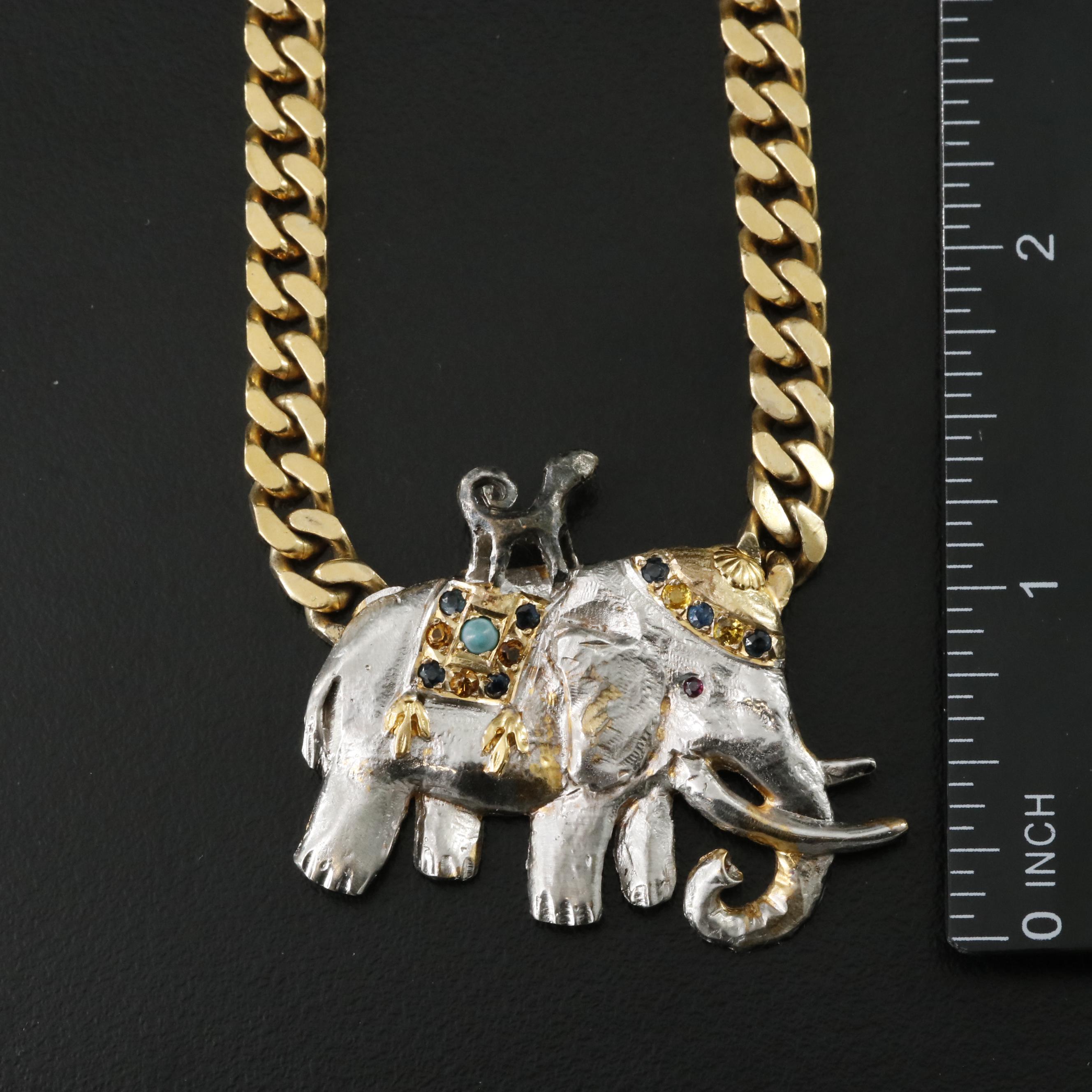 Vintage Two-Tone Circus Necklace Featuring Sapphire, Coral and Rubies