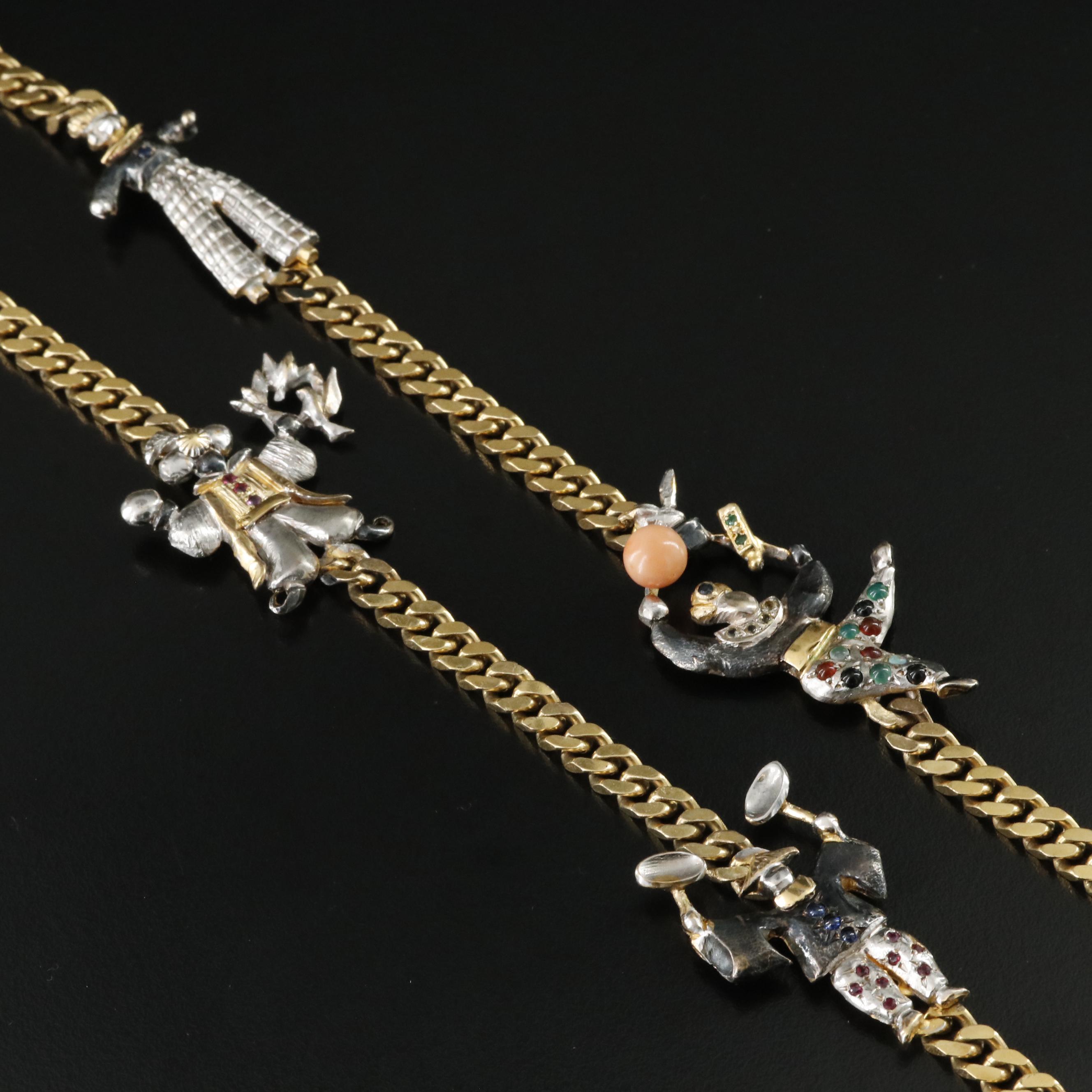 Vintage Two-Tone Circus Necklace Featuring Sapphire, Coral and Rubies