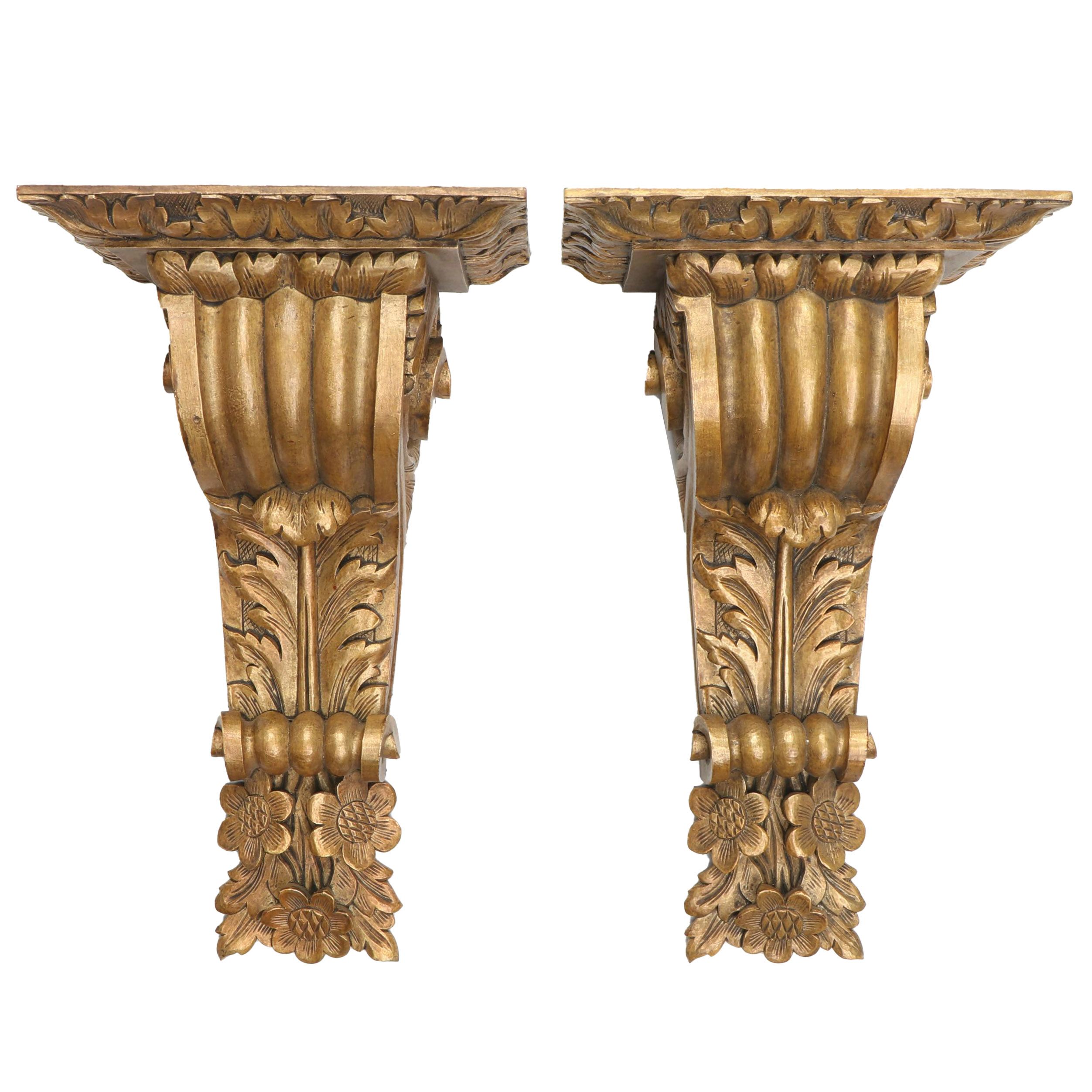 Pair of Classical Style Giltwood Corbel Shelves