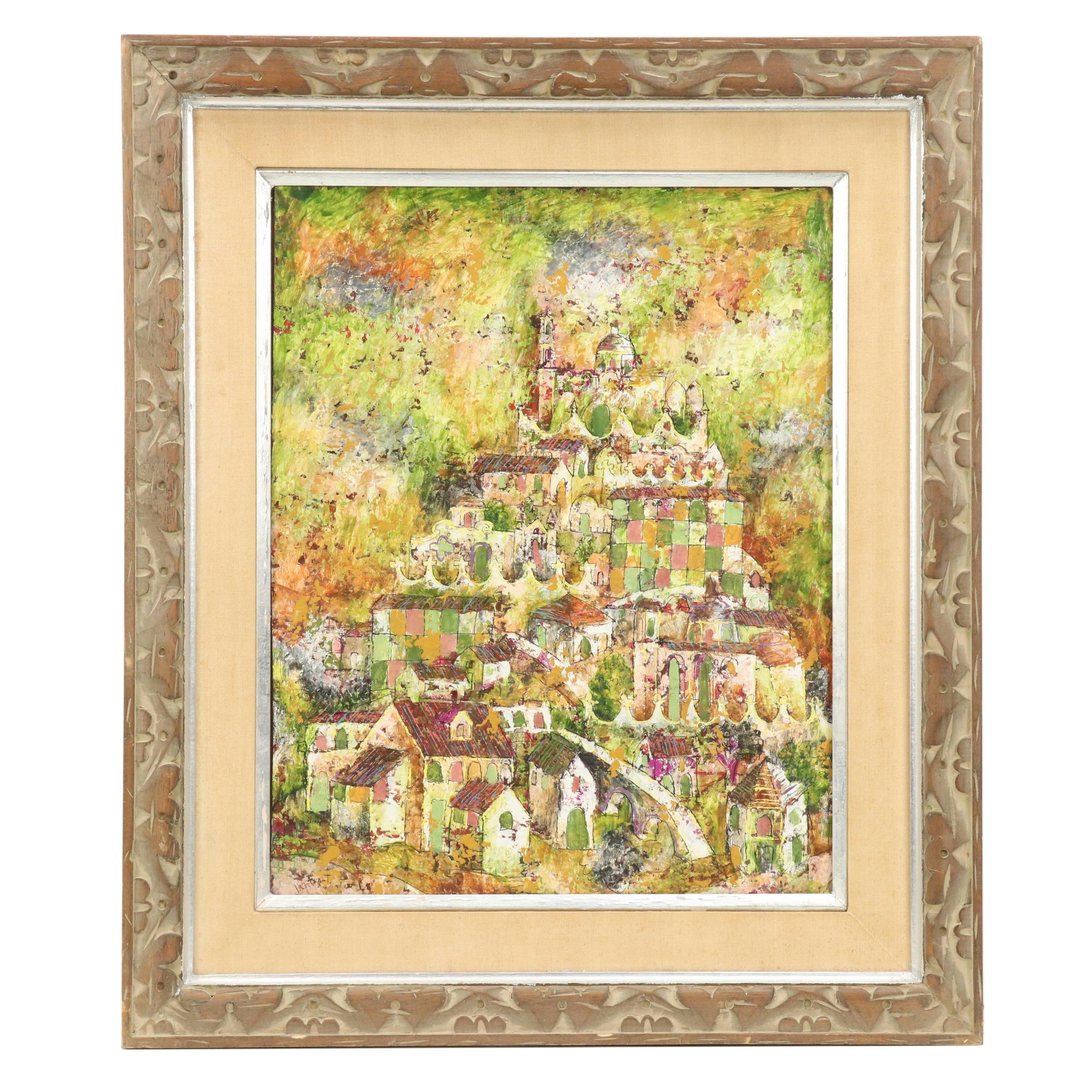 Jesus Ortiz Tajonar Cityscape Oil Painting, Mid to Late 20th Century