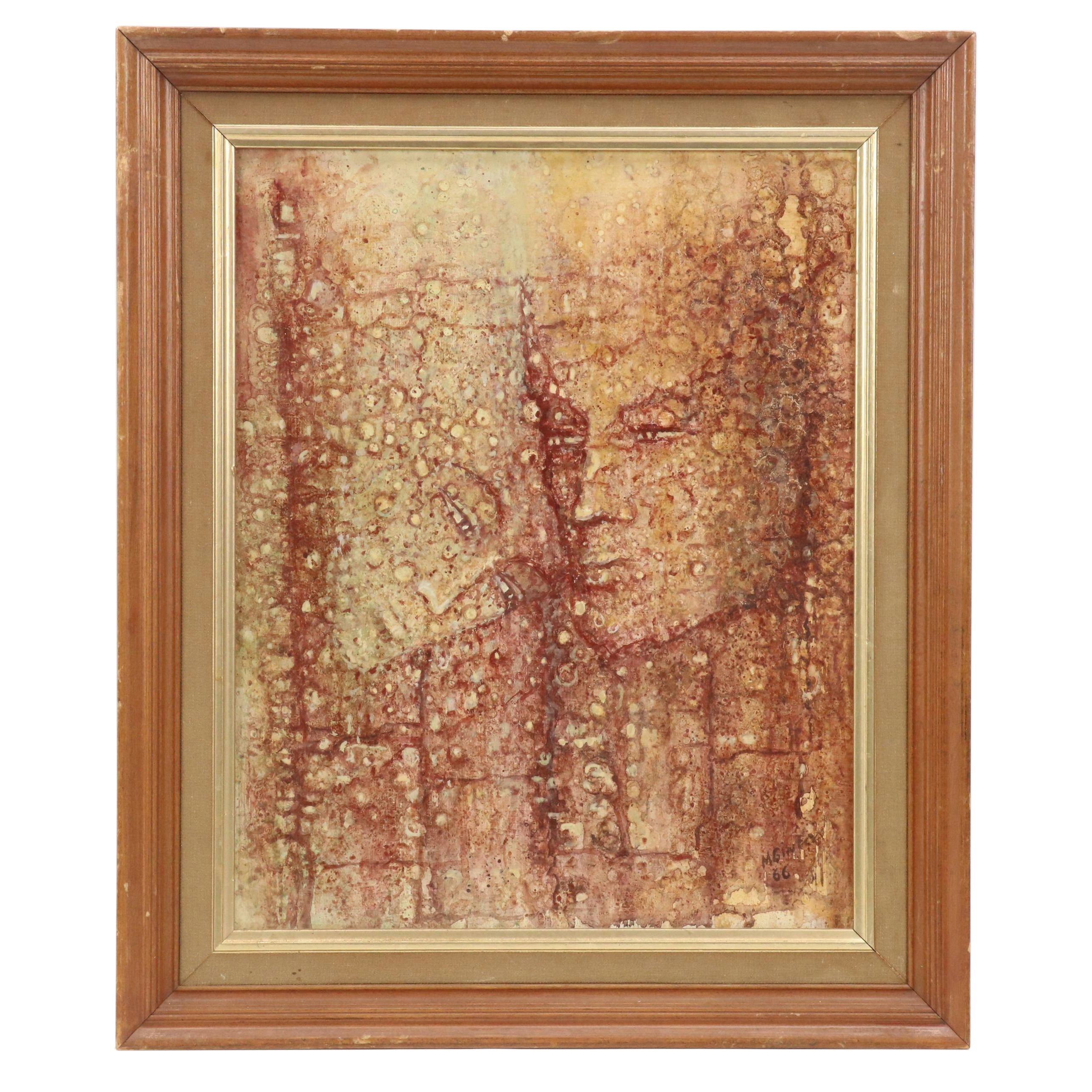 Surrealist Style Acrylic Painting of Couple "Togetherness," 1966