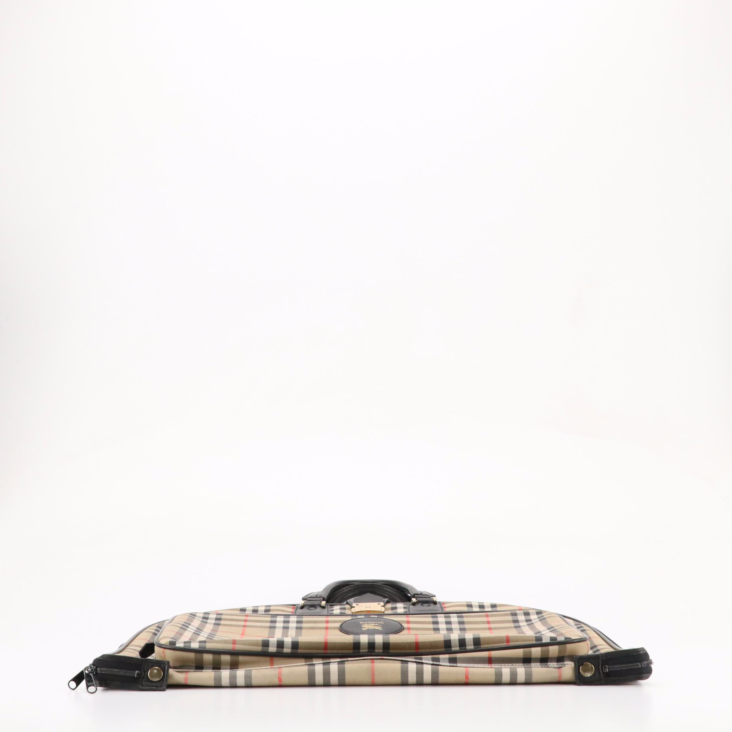 Burberrys Garment Travel Bag in Haymarket Check Canvas and Black Leather