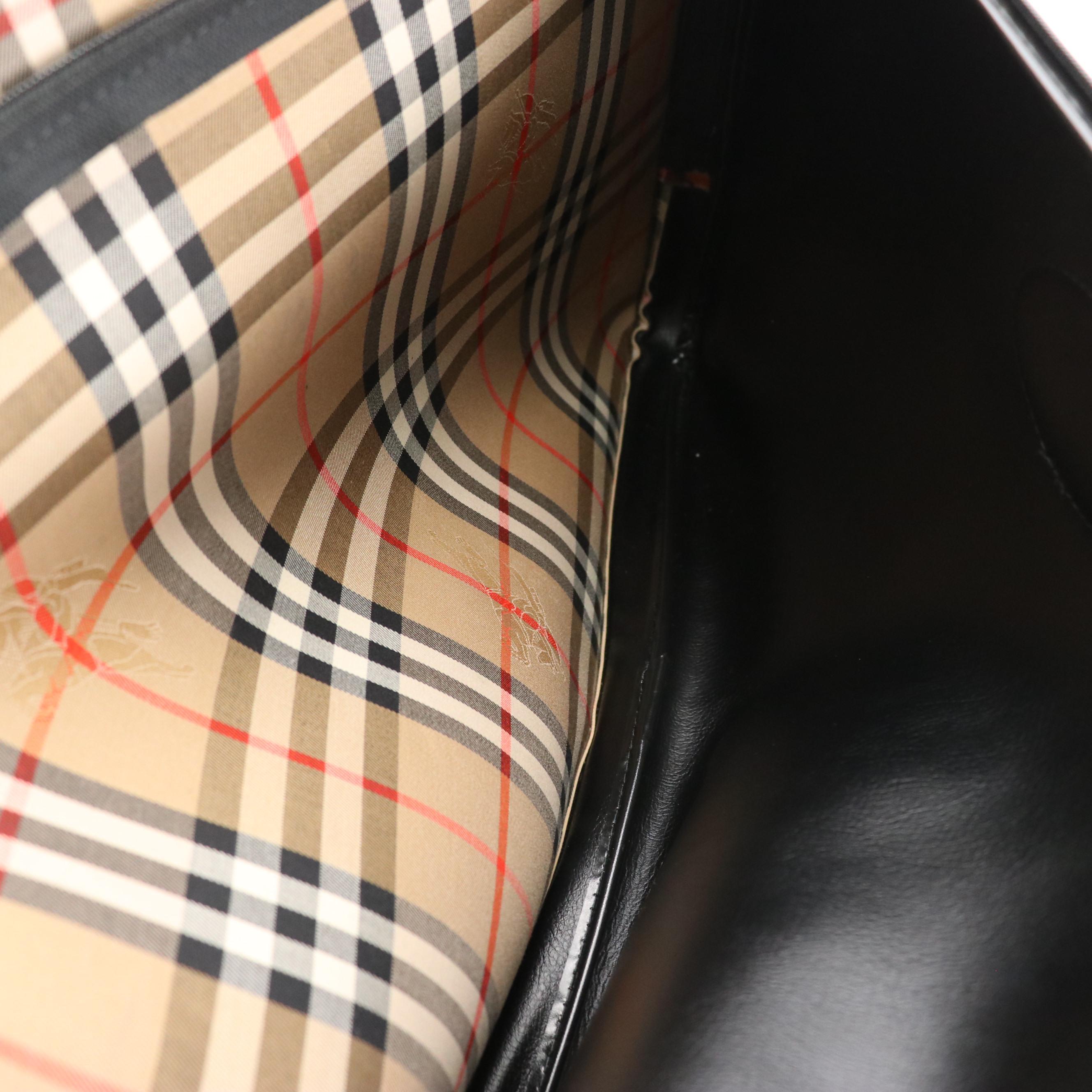 Burberrys Garment Travel Bag in Haymarket Check Canvas and Black Leather