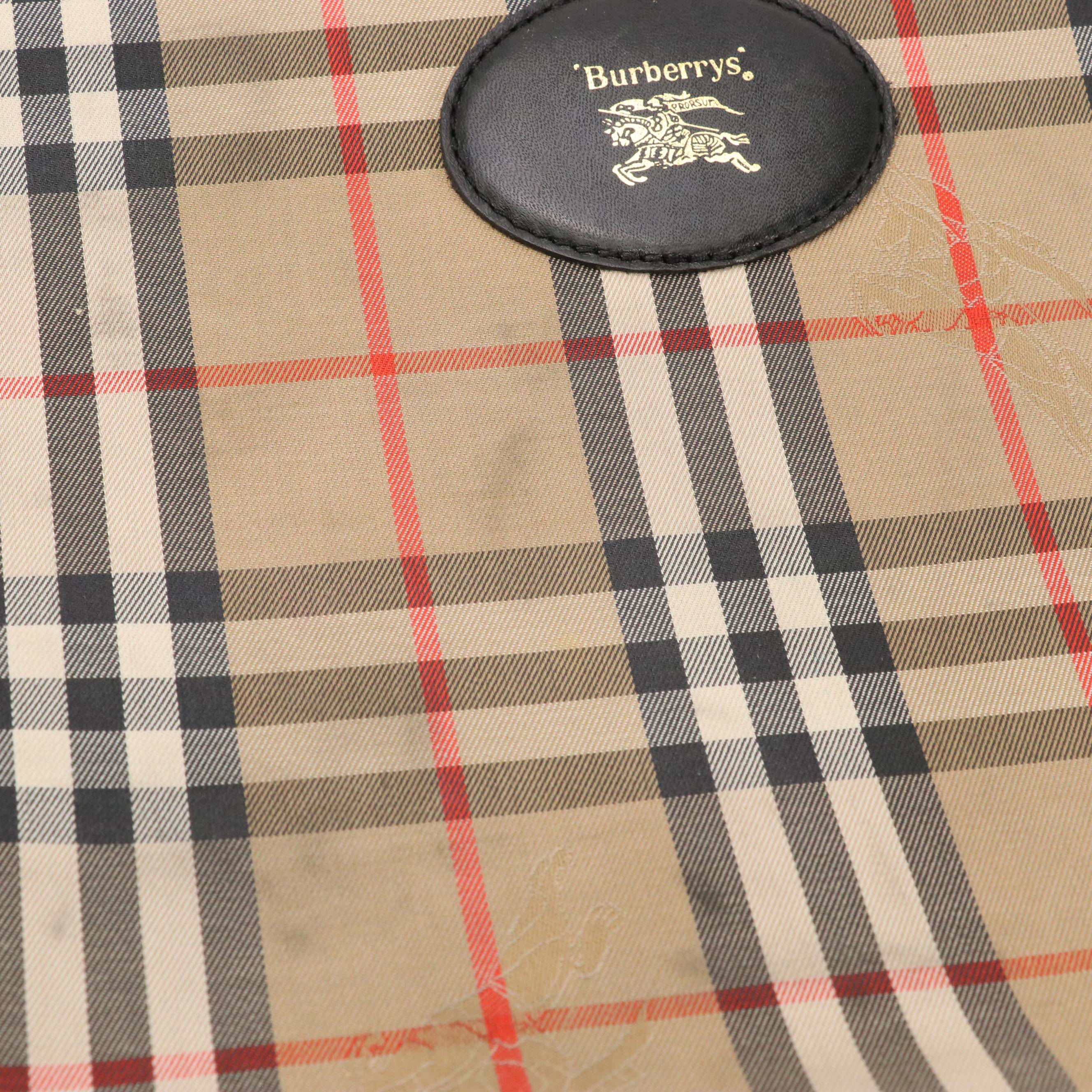 Burberrys Garment Travel Bag in Haymarket Check Canvas and Black Leather