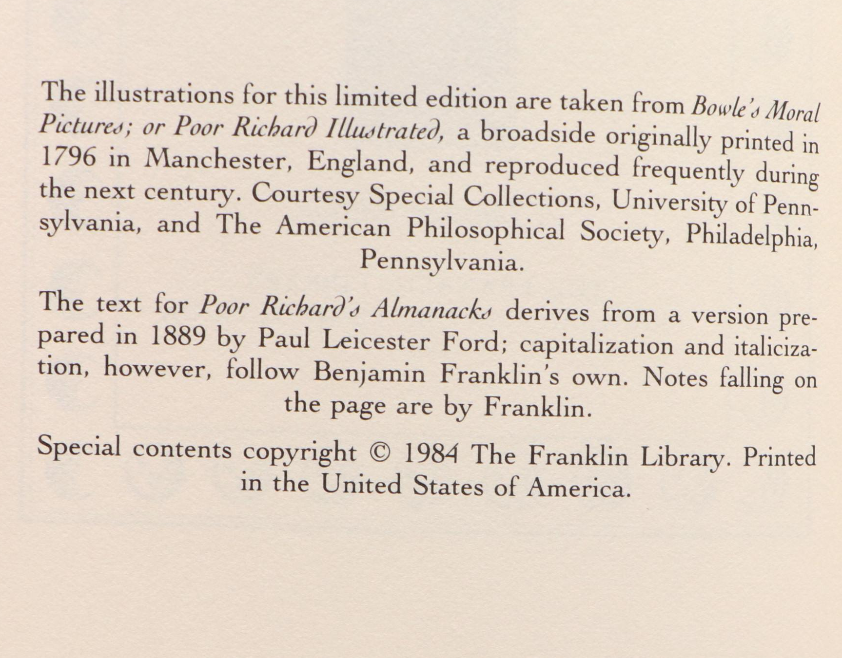 Franklin Library "Poor Richard's Almanacks" by Benjamin Franklin and More Books