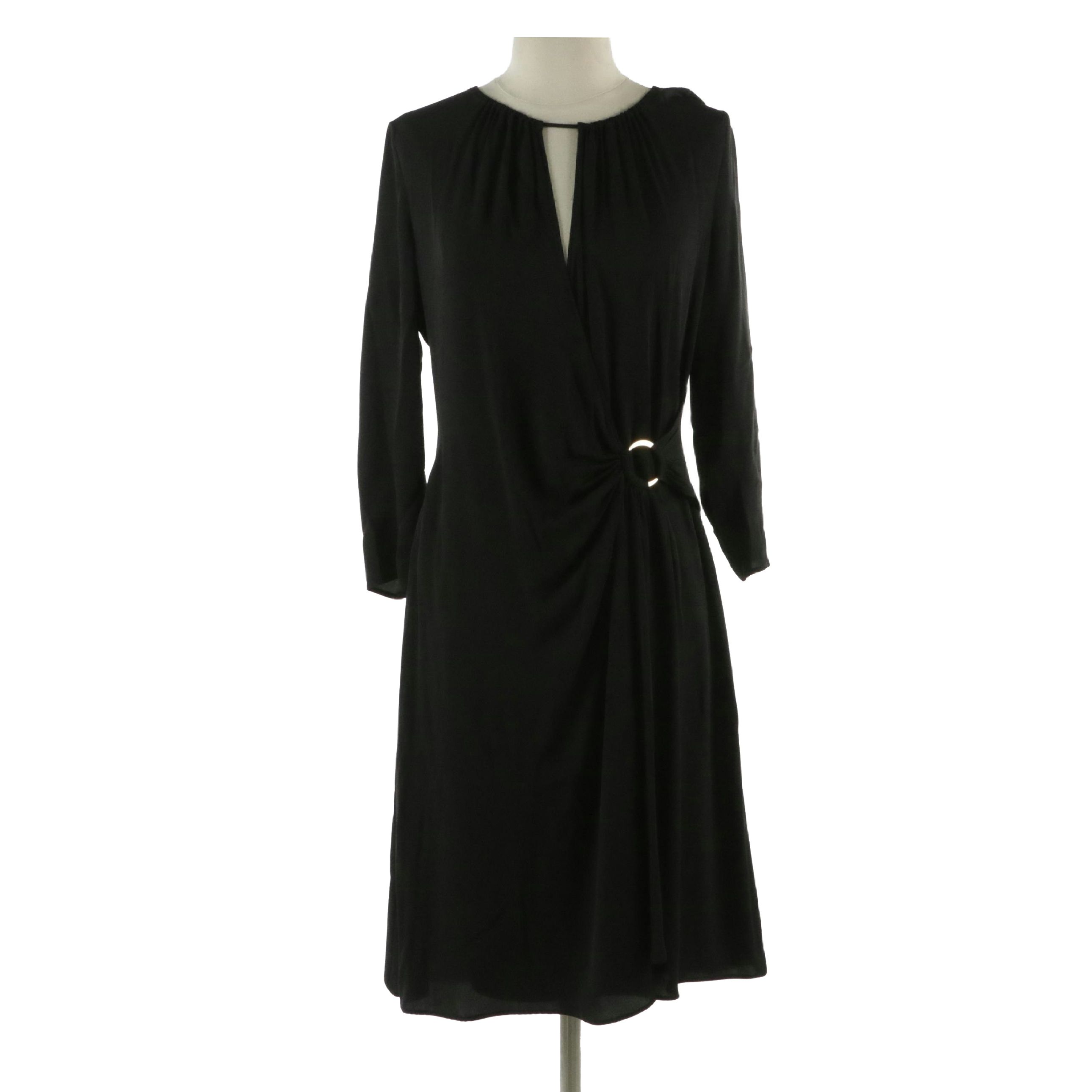 Emilio Pucci Black Silk Blend Dress with Ruched Peek-a-Boo Neckline